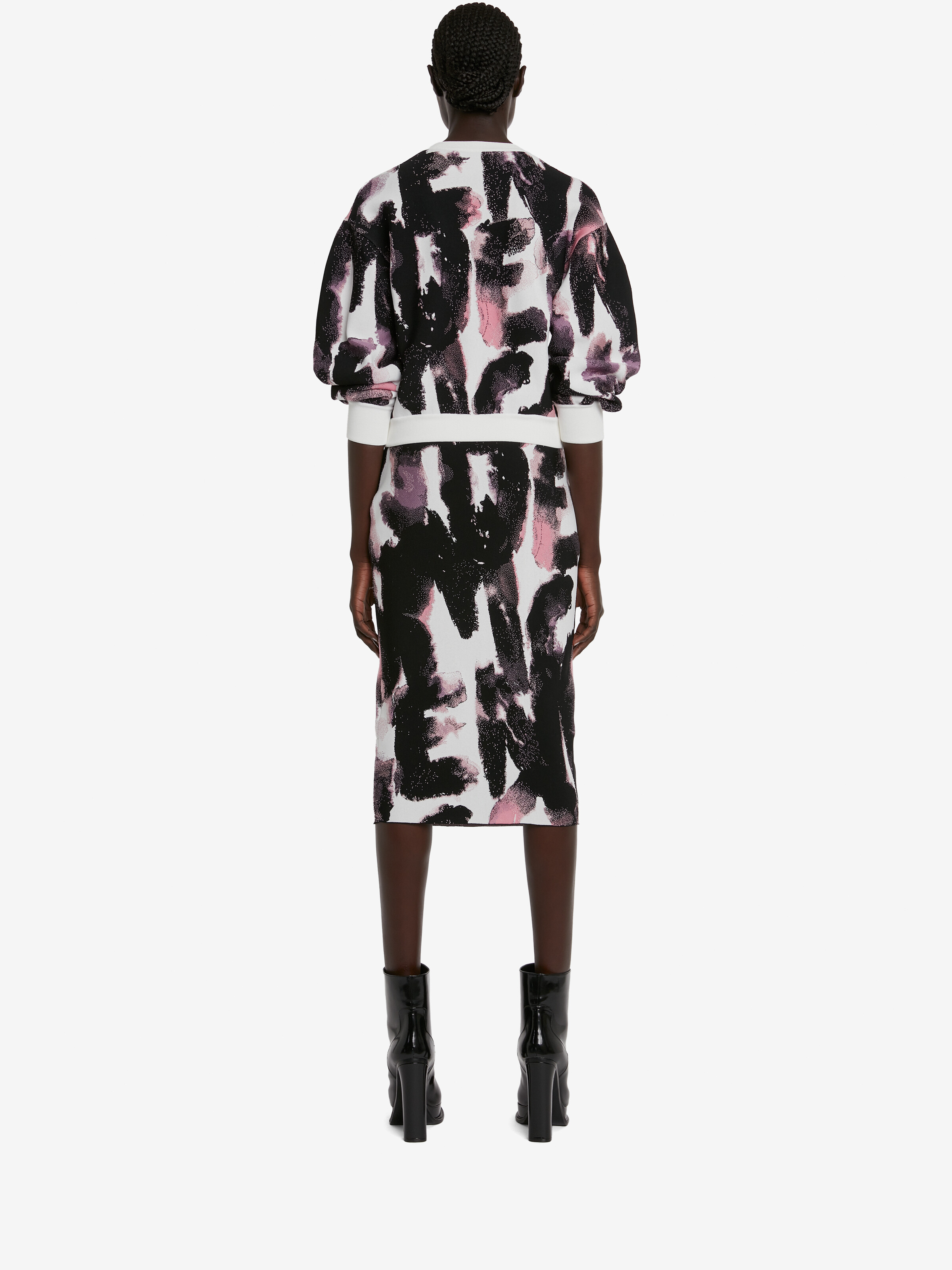 Women's Watercolour Graffiti Jacquard Pencil Skirt in White/Multicolour in 57% Viscose, 26% Silk, 10% Polyester, 5% Polyamide, 2% Elastane | Alexander McQueen - image 4