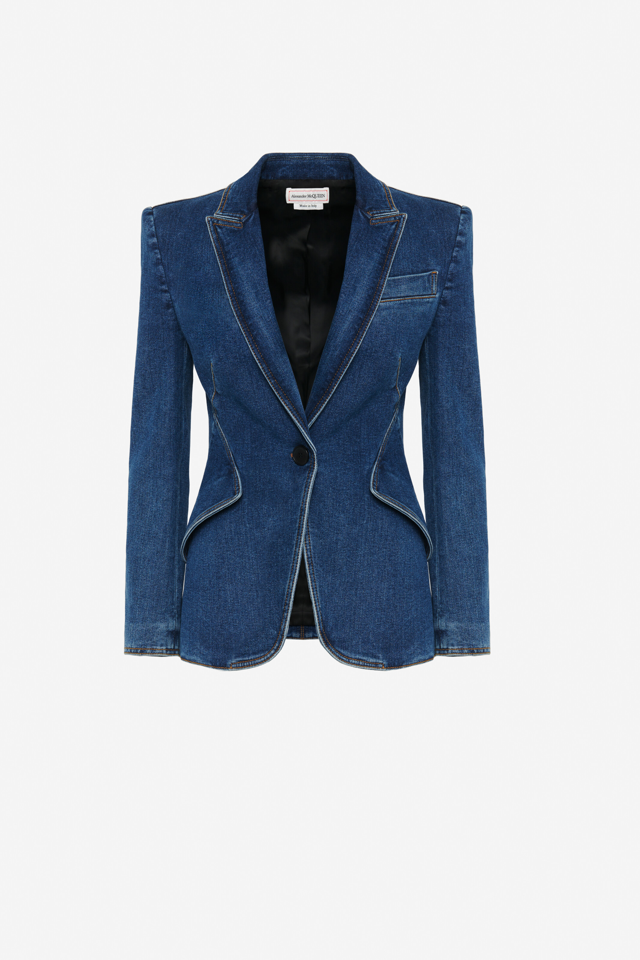 Stretch Denim Jacket in Washed Blue | Alexander McQueen US