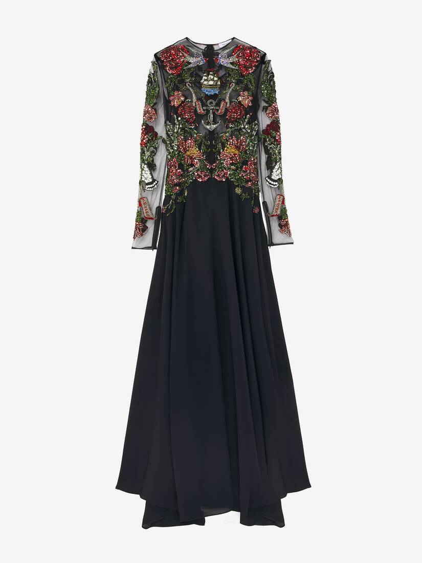 Tattoo Embroidery Evening Dress