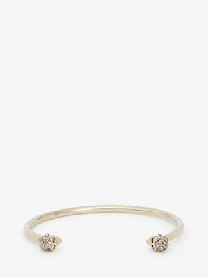 Women's Thin Jewelled Twin skull bracelet in Gold | McQueen AU