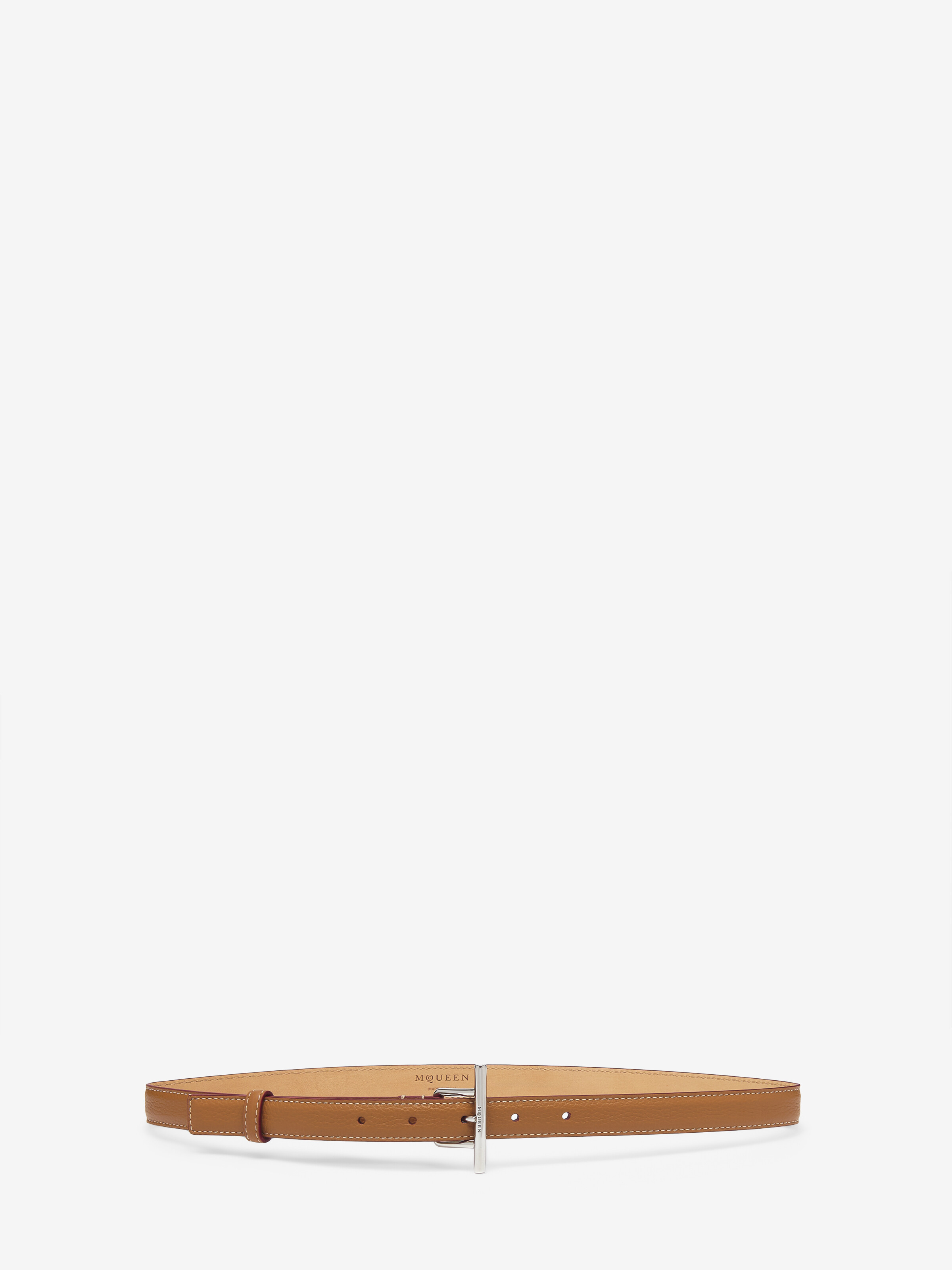 Alexander Mcqueen Beige Leather Belt With Silver Buckle In Tan