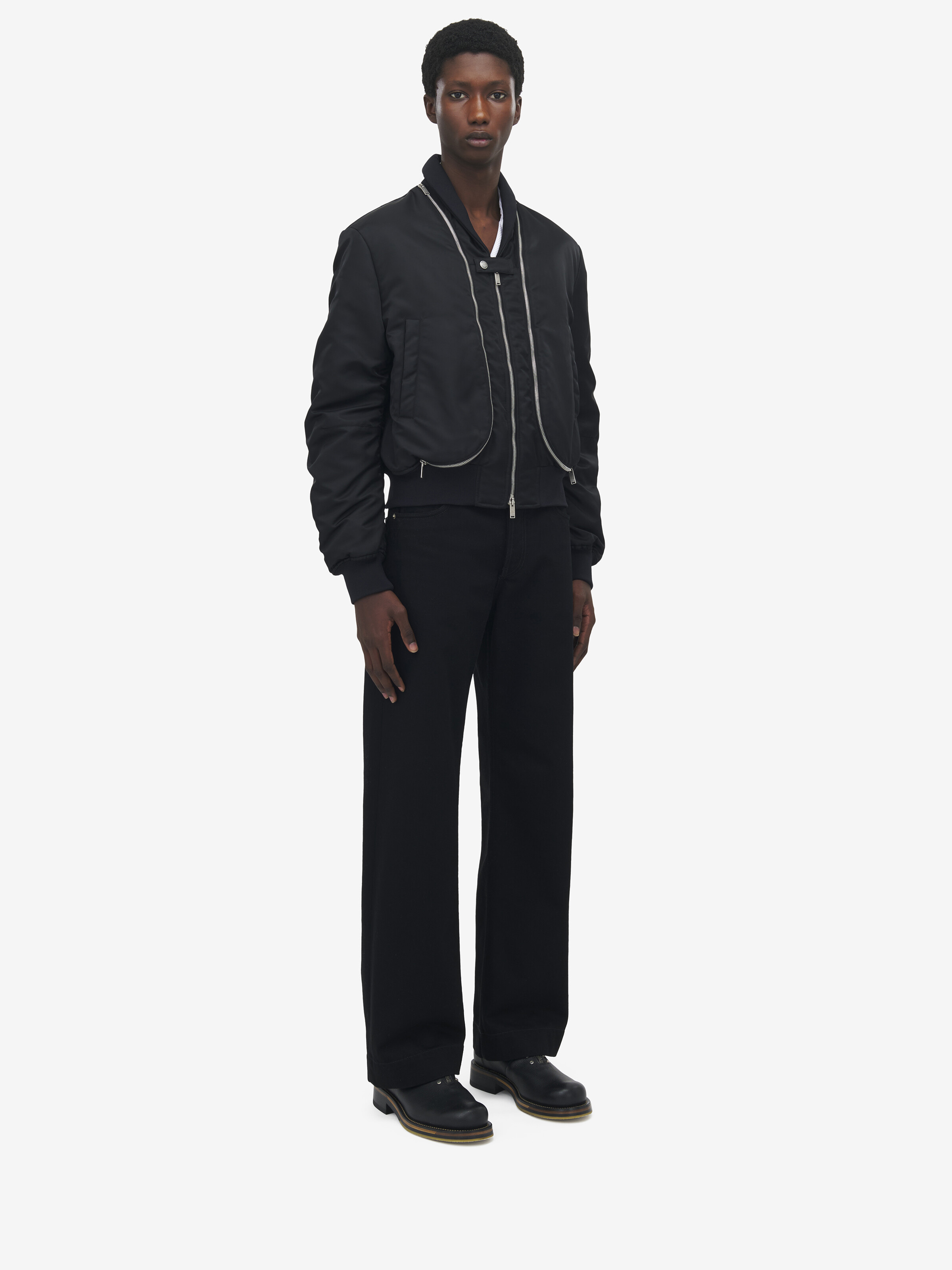 Zip Detail Cropped Bomber Jacket