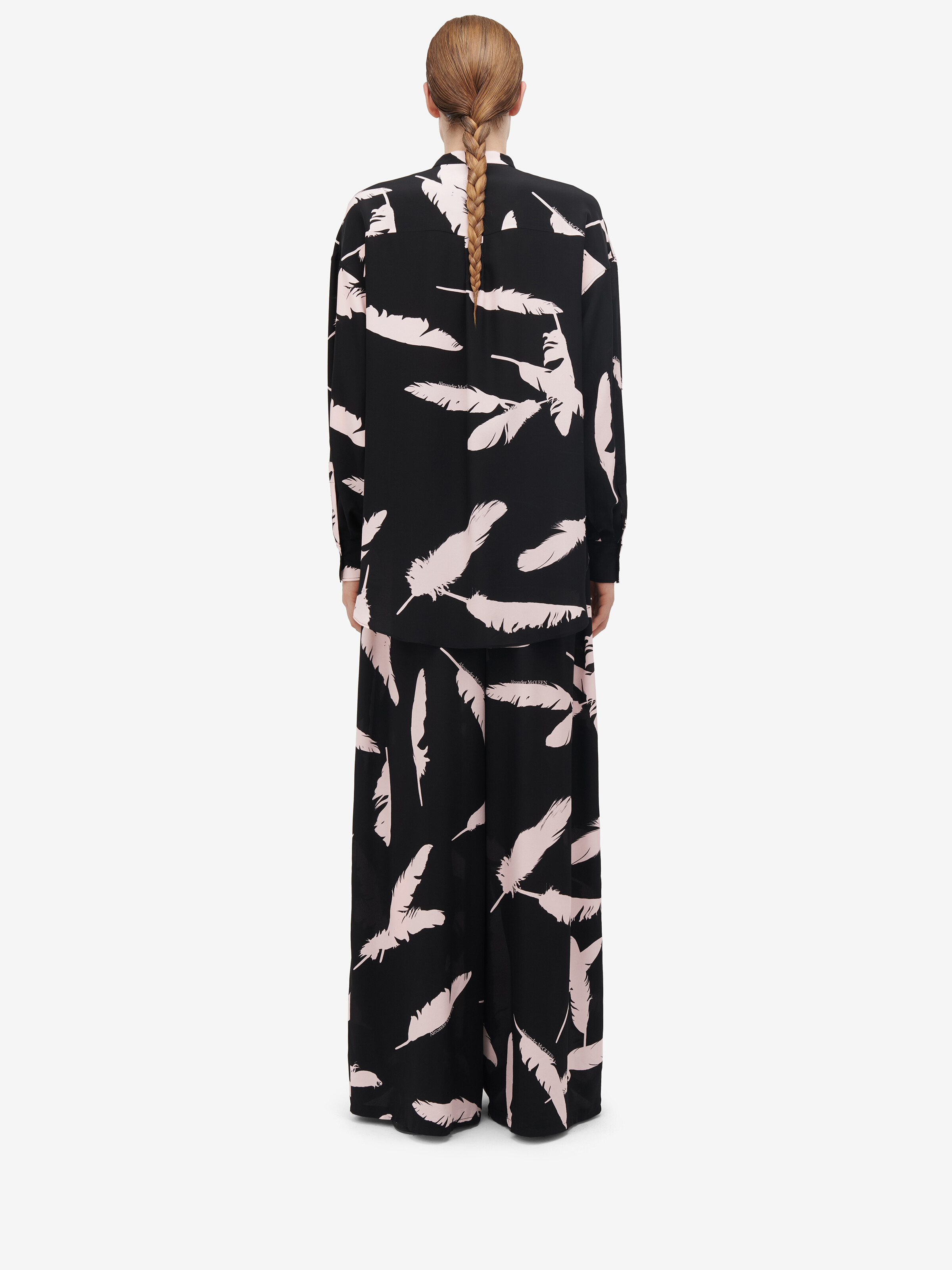 Women's Feather Pyjama Trousers in Black/Pink in 100% Silk | Alexander McQueen - image 4
