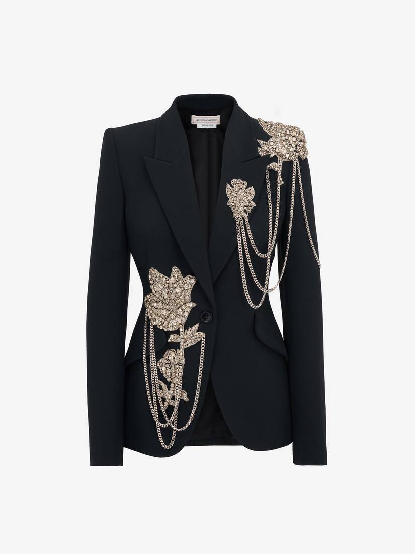 Embroidered Single-breasted Jacket in Black | Alexander McQueen US