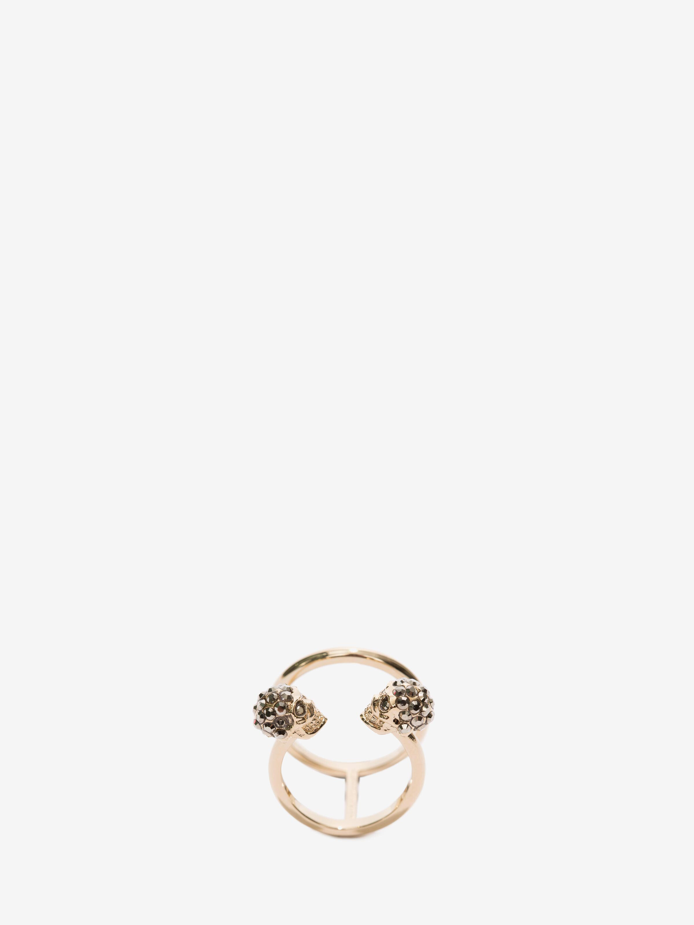 Alexander Mcqueen Twin Skull Double Ring In Gold