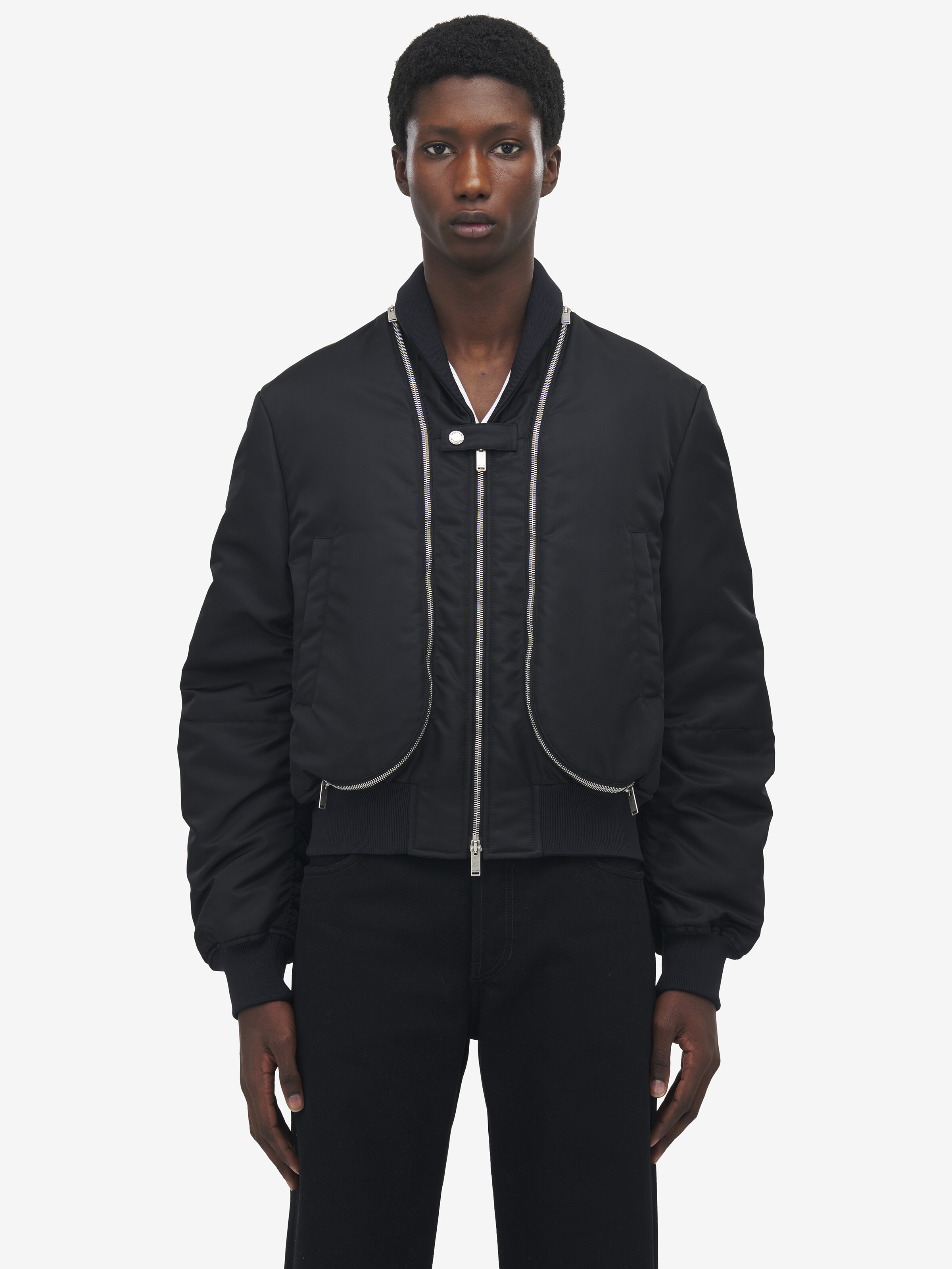 Zip Detail Cropped Bomber Jacket