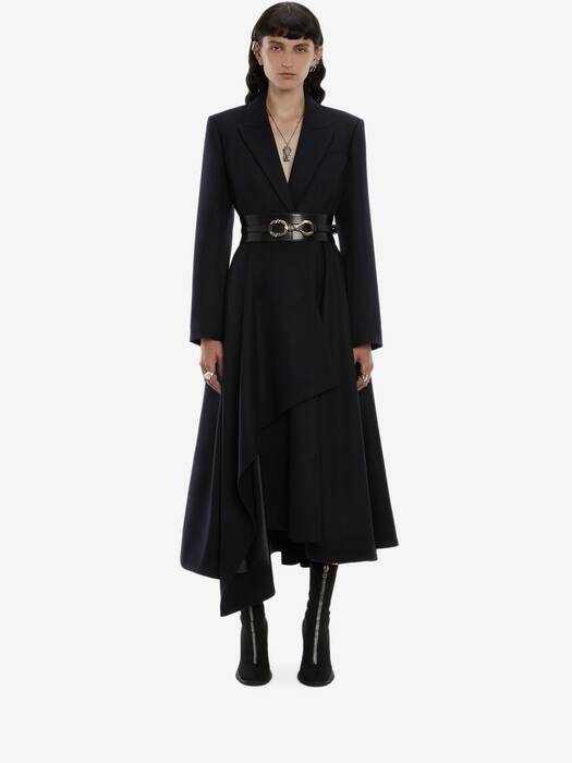 Herringbone Drape Coat in Navy Alexander McQueen CA