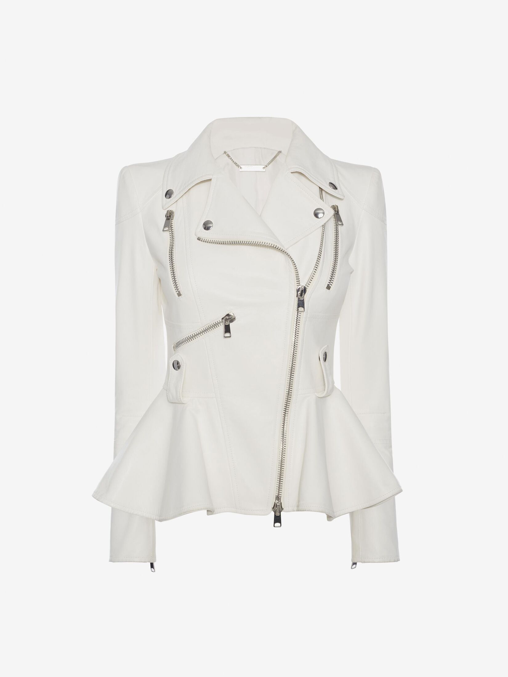 Alexander McQueen peplum biker jacket in ivory leather