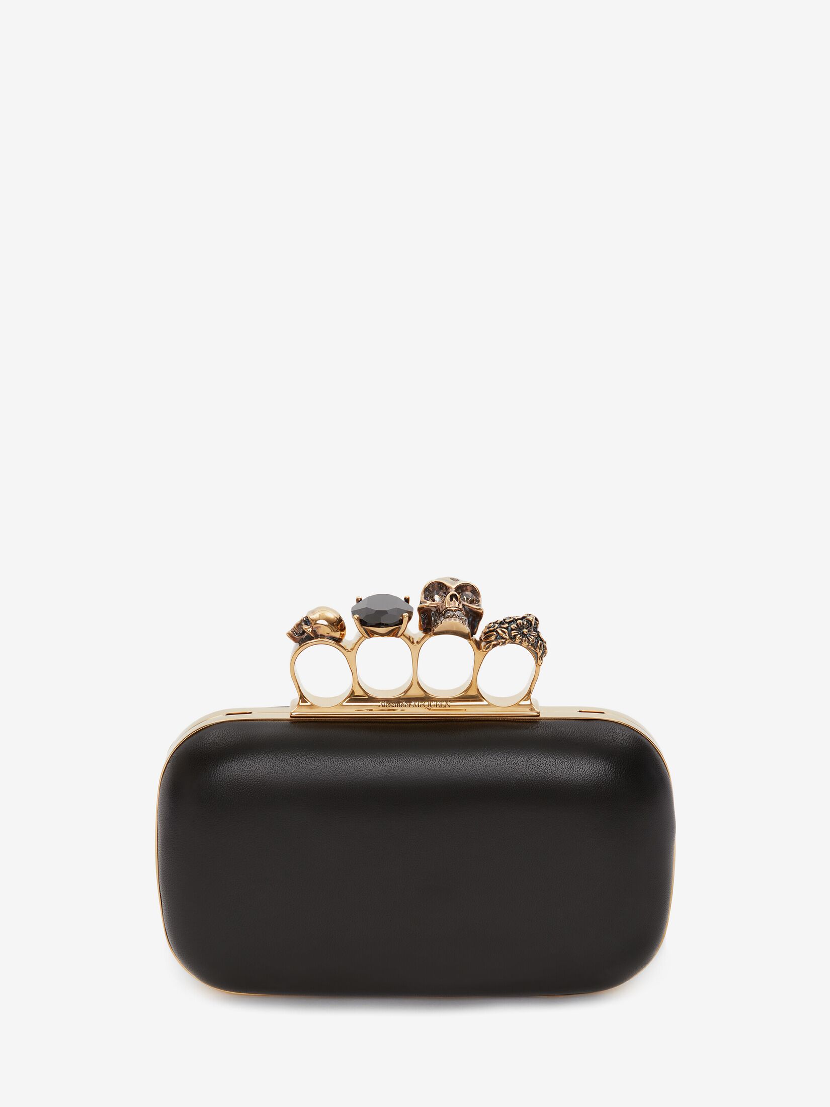 Knuckle embellished leather clutch in black - Alexander Mc Queen