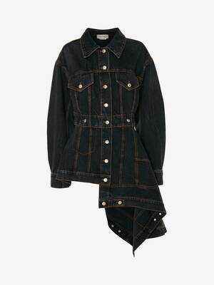 Pieced and Patched Asymmetric Denim Jacket