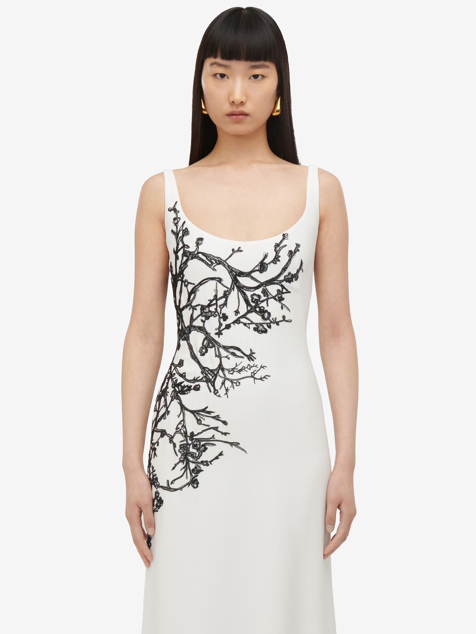 Cherry Branches Embroidered Evening Dress