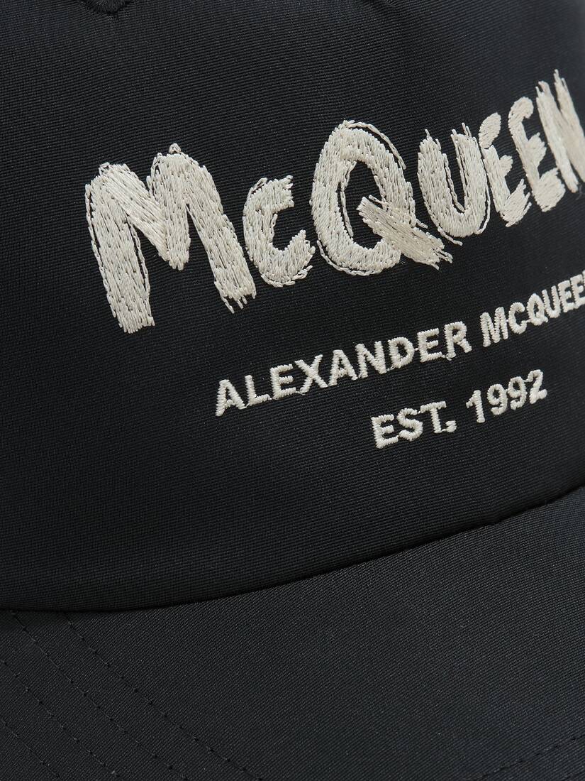 Mcqueen Graffiti Baseball Cap in Black/ivory