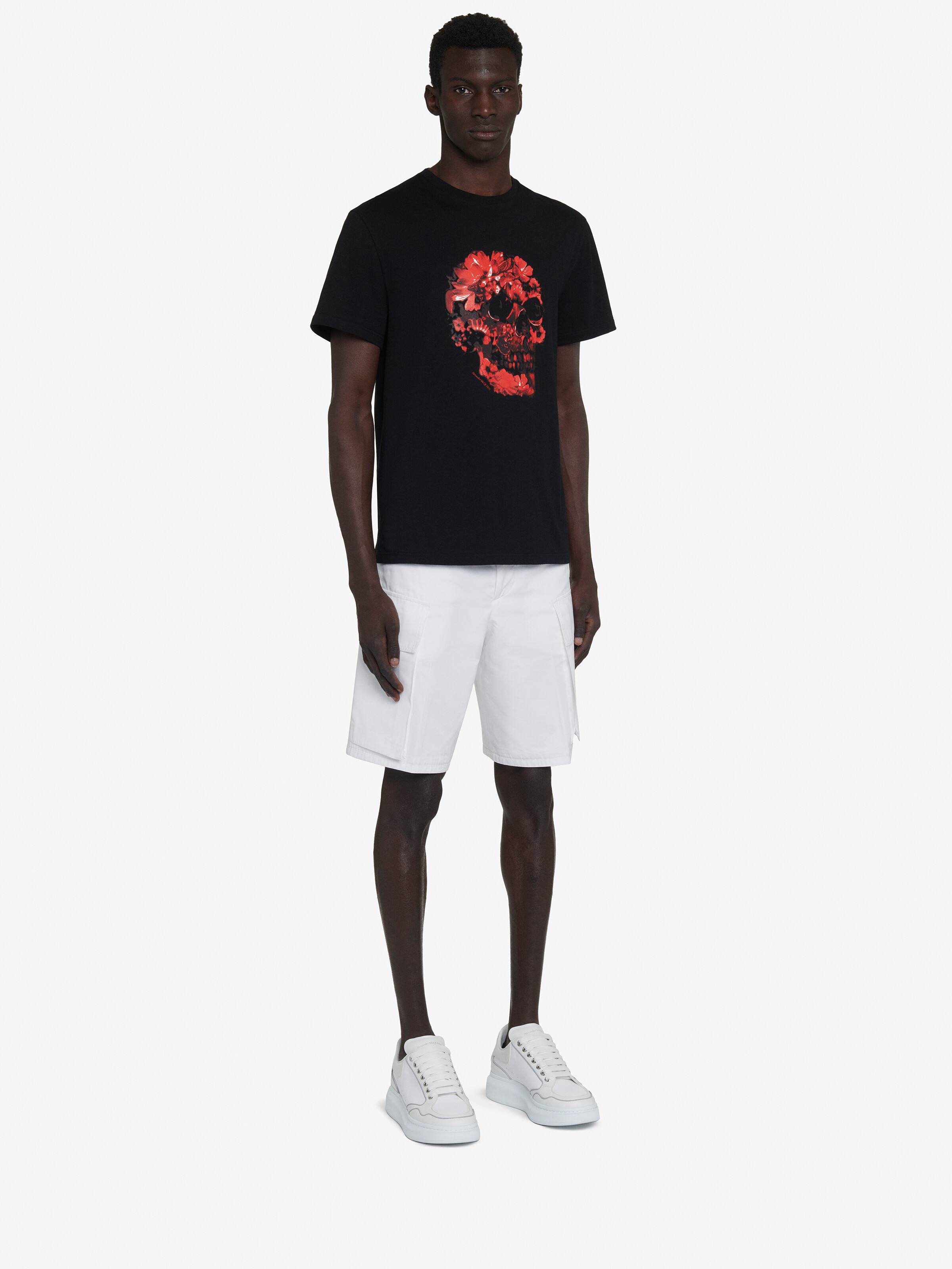 Wax Flower Skull T-shirt in White/Grey | Alexander McQueen US