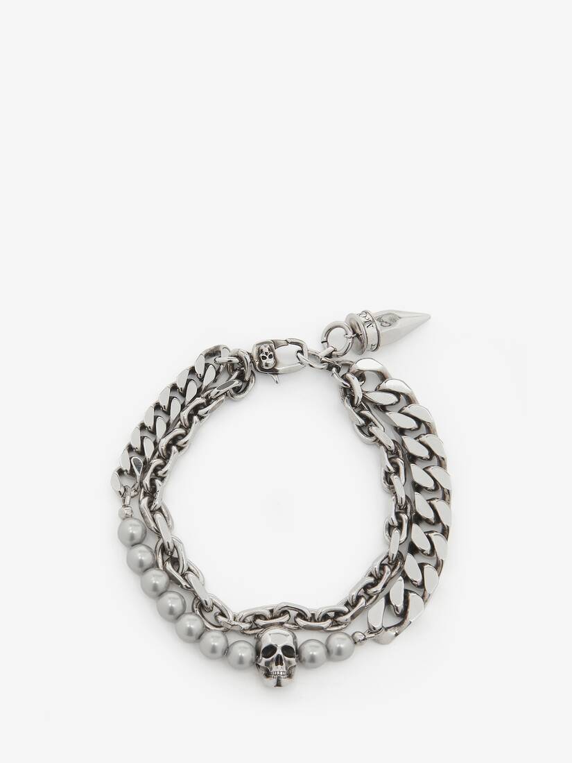 Pearl and Skull Stud Bracelet in Antique Silver | Alexander McQueen US