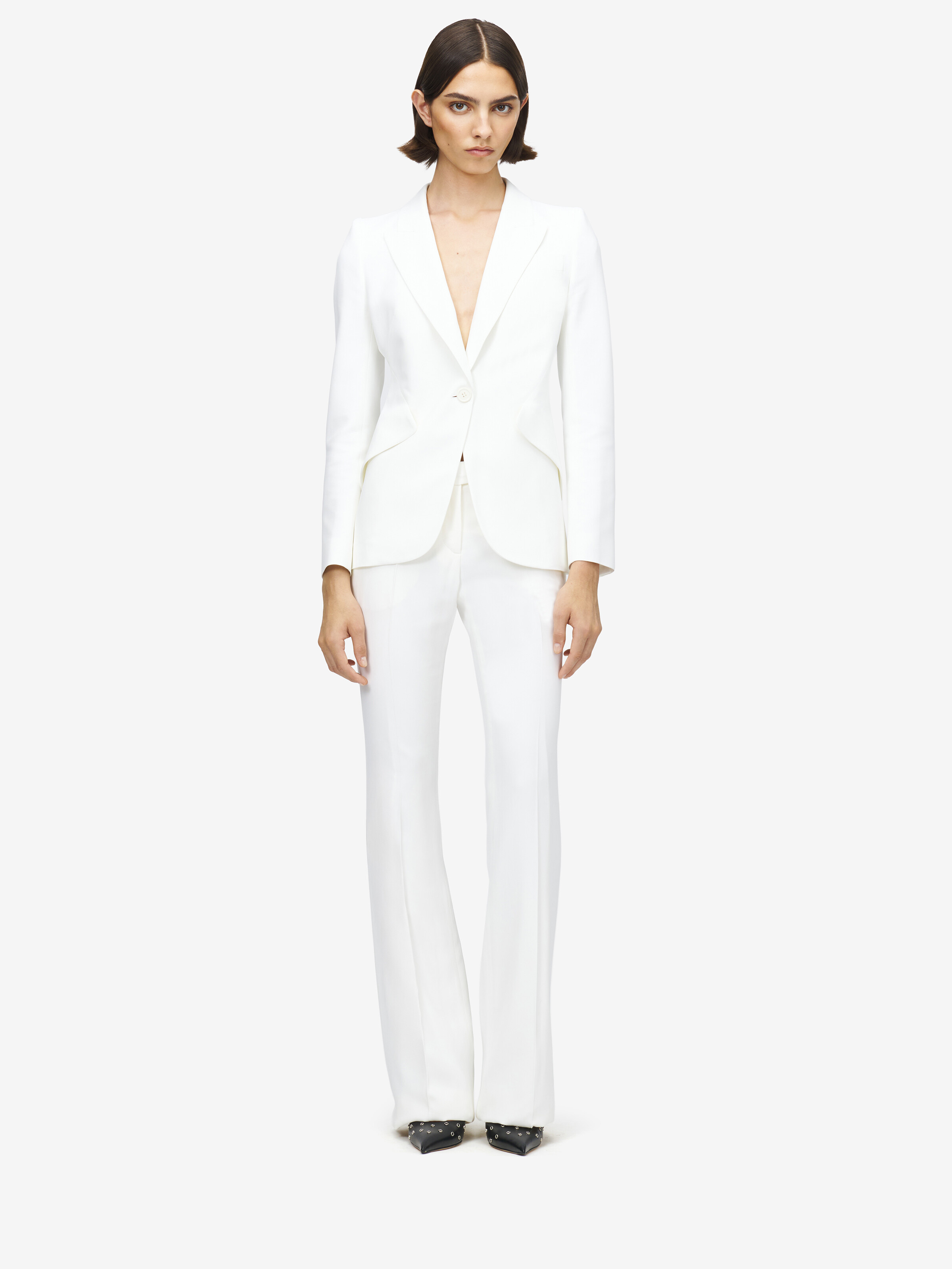 Women's Peak Shoulder Leaf Crepe Jacket in Light Ivory in 52% Viscose, 48% Acetate | Alexander McQueen - image 2
