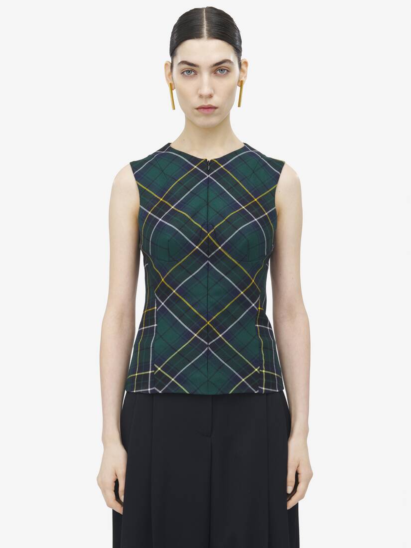 Sleeveless Wool Tartan Top