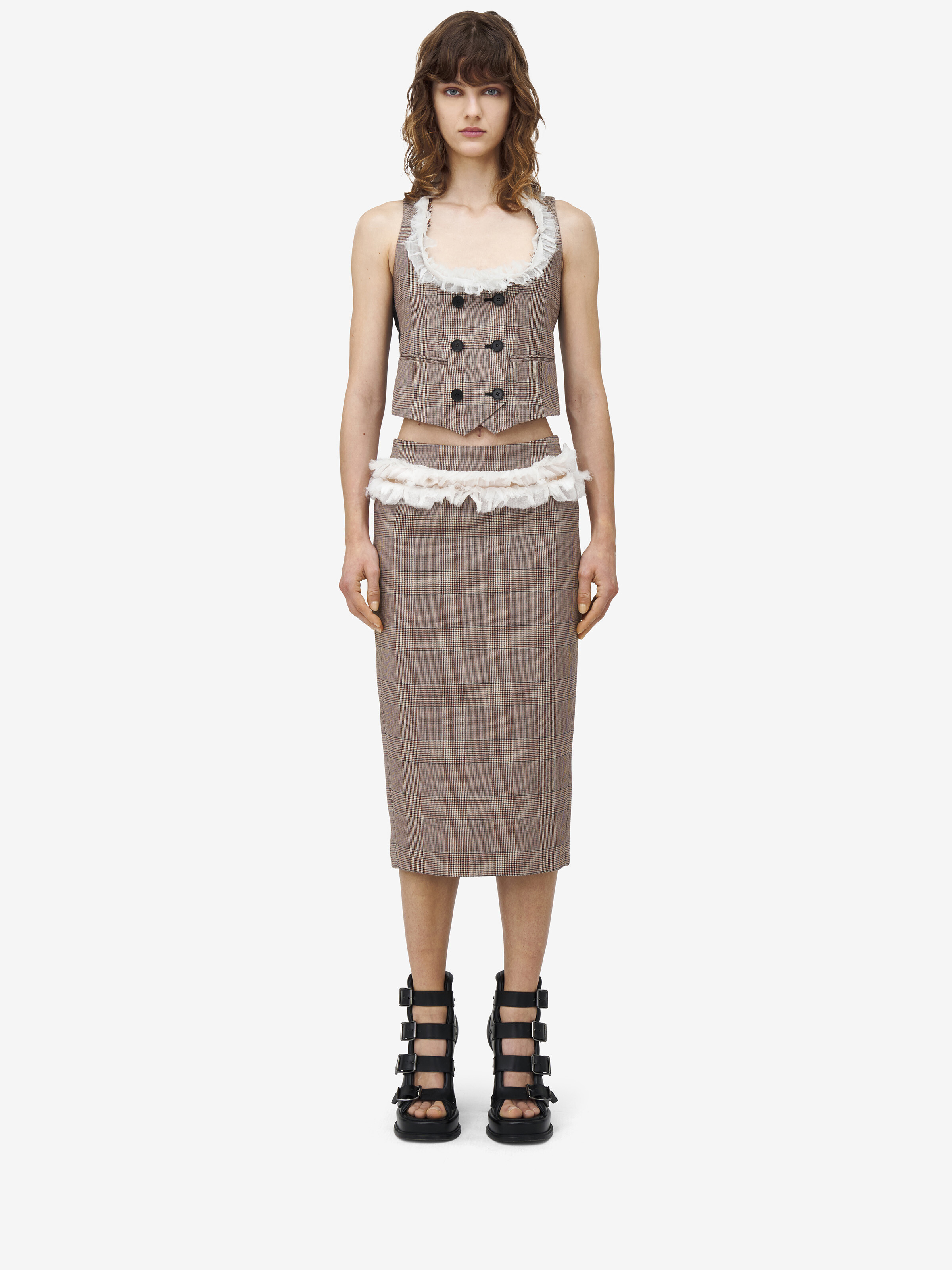 Heritage Check Slashed Buttoned Pencil Skirt