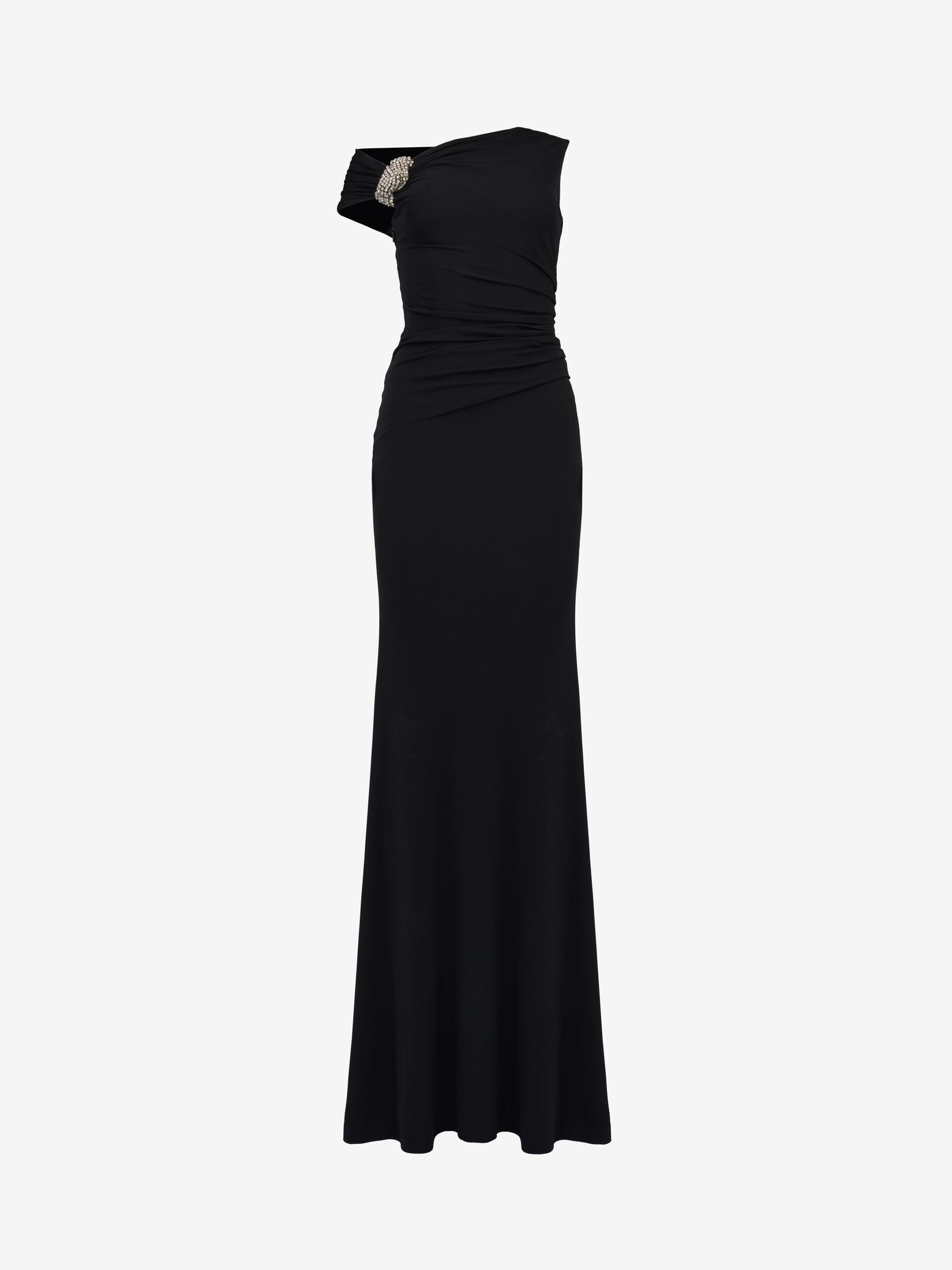 Asymmetric Crystal Knot Evening Dress in Black | Alexander McQueen US