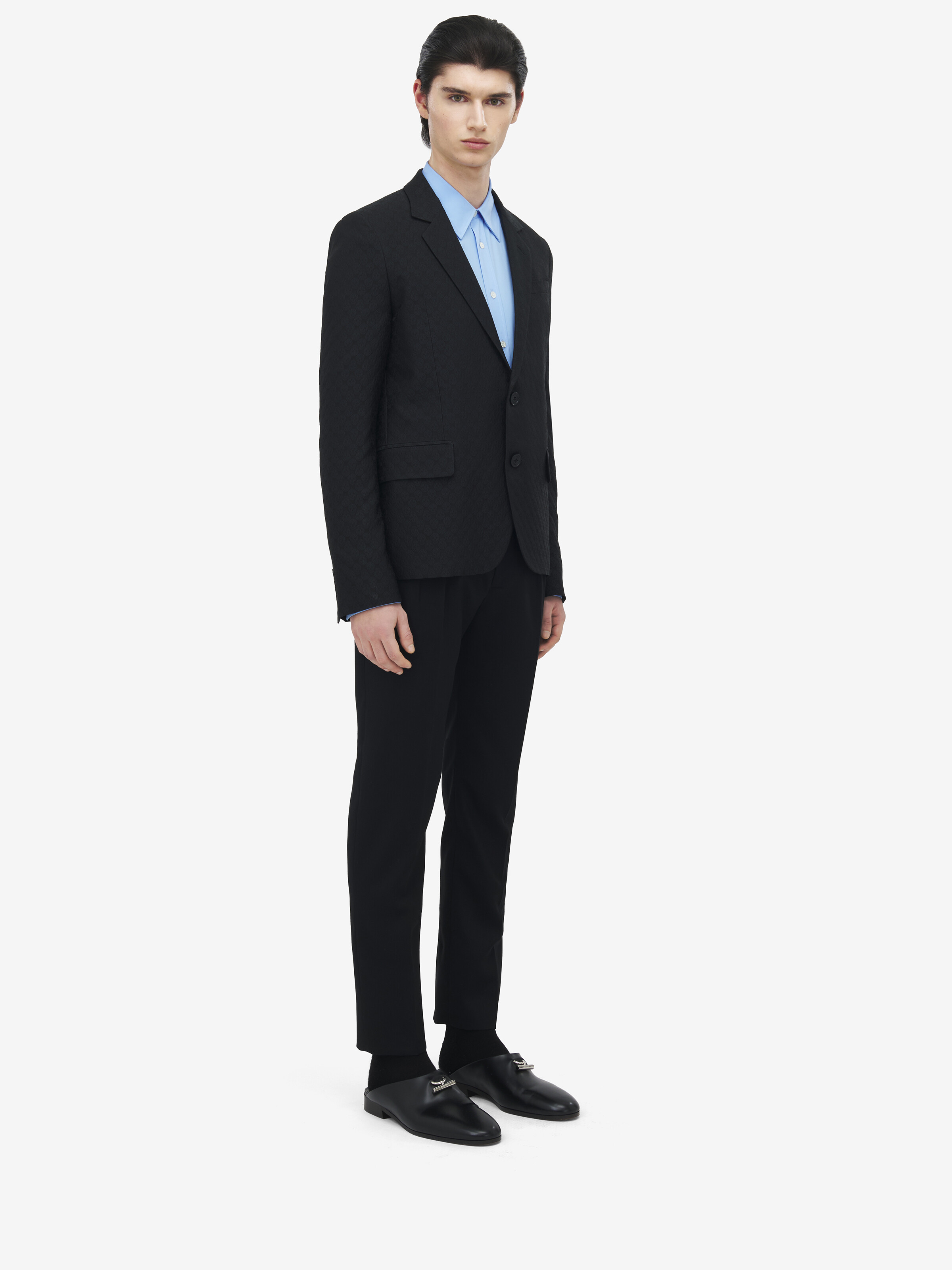 Men's Skull Jacquard Deconstructed Jacket in Black in 78% Viscose, 22% Polyester | Alexander McQueen - image 3