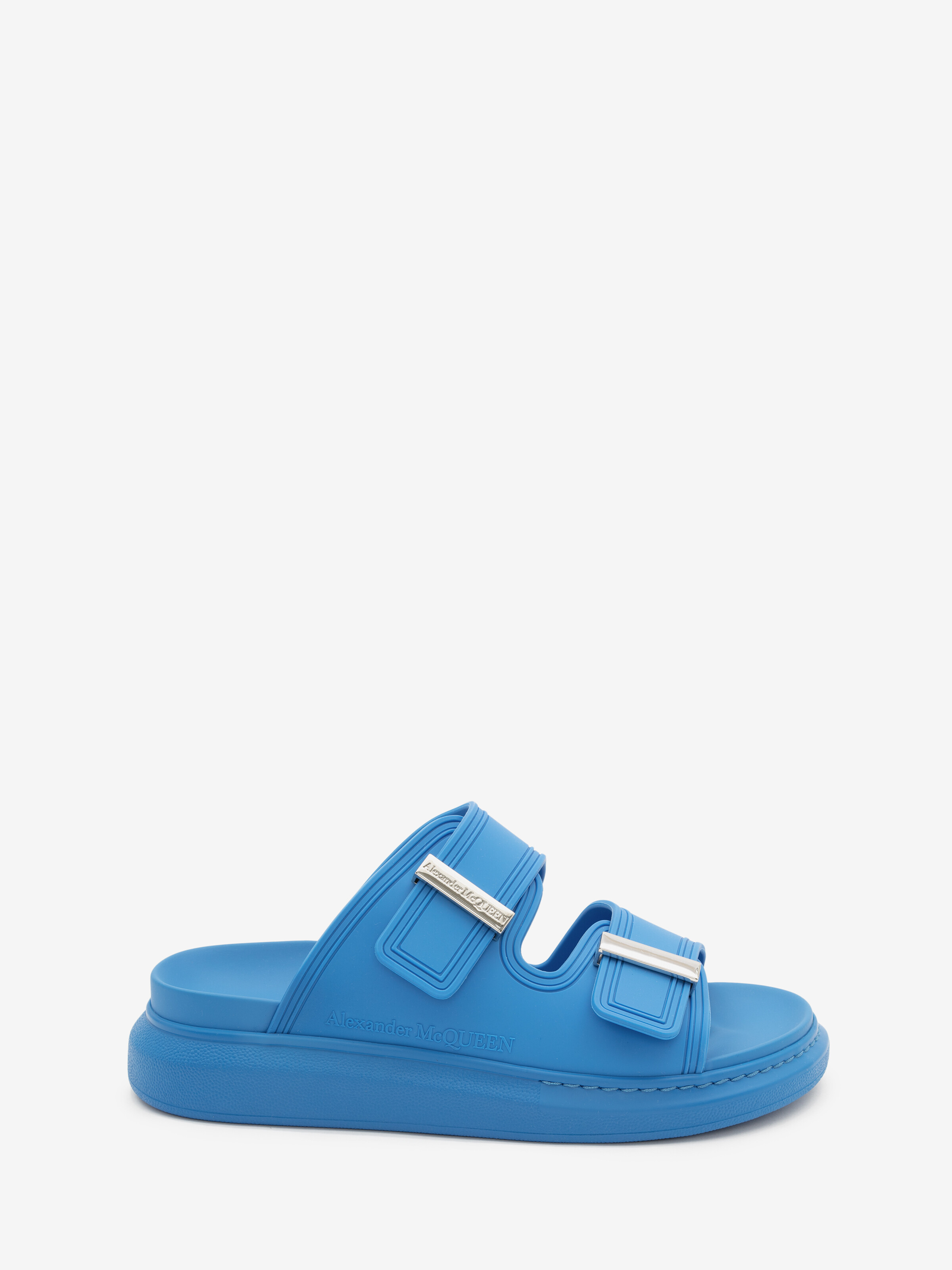 Alexander Mcqueen Two-band Rubber Slides In Cornflower