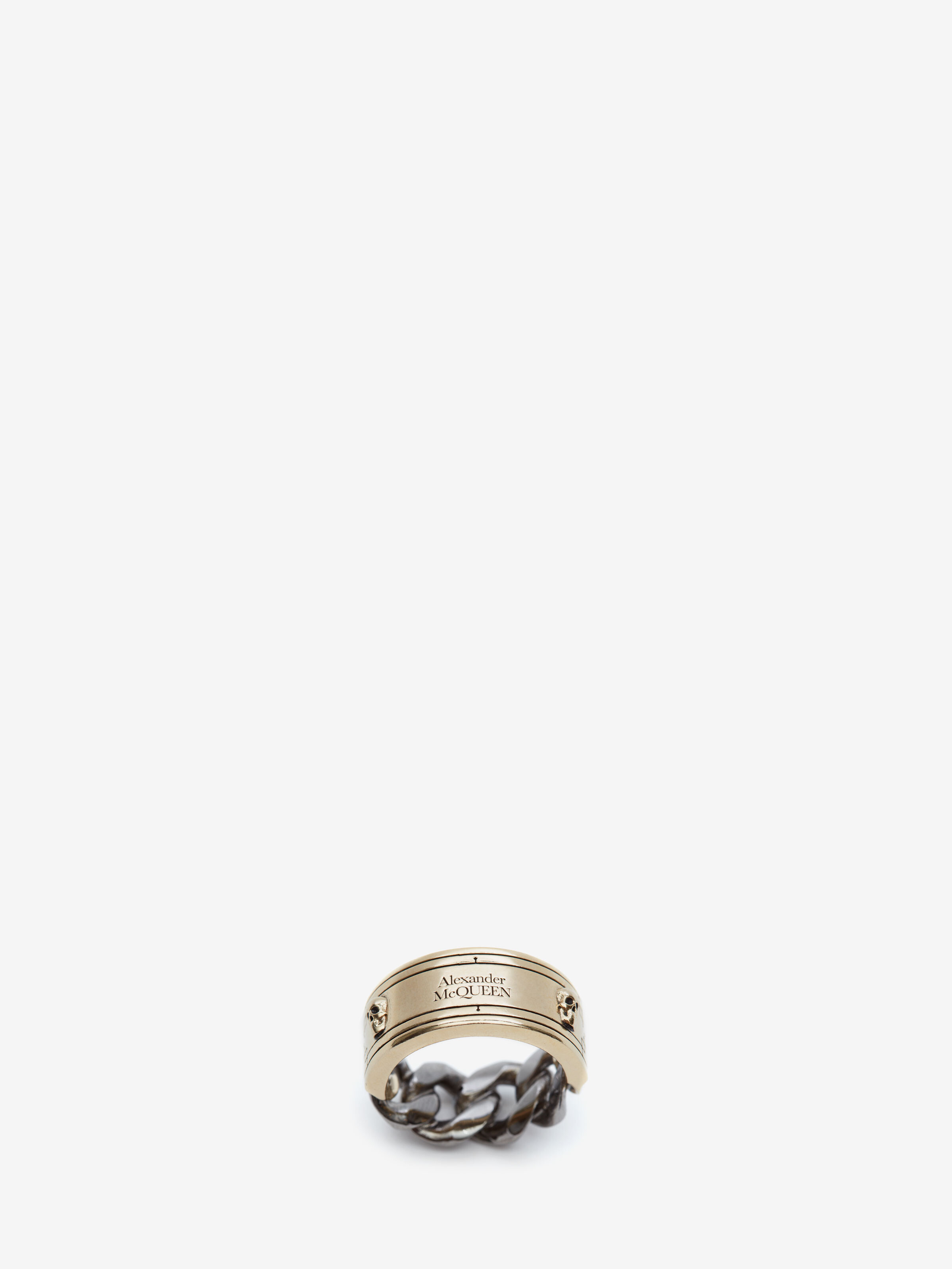 Alexander Mcqueen Identity Chain Ring In Pale Gold