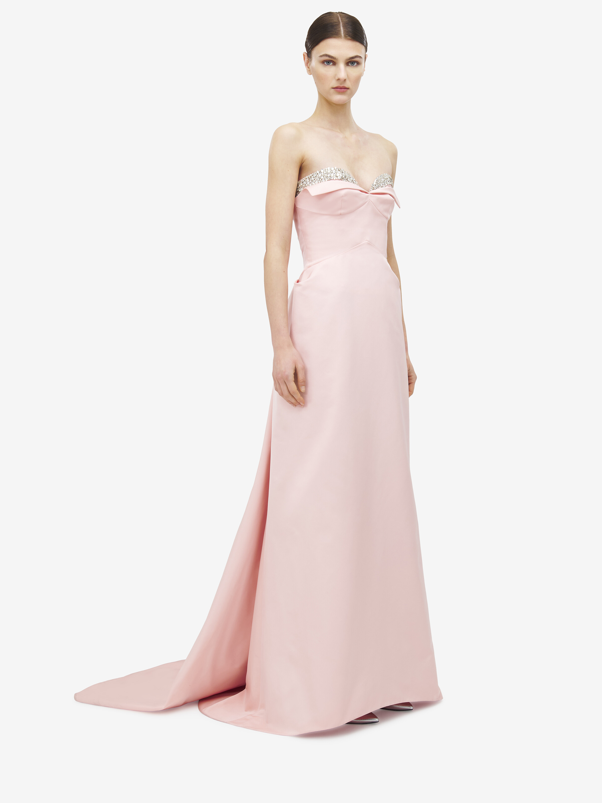 Women's Crystal Embroidery Strapless Evening Dress in Rose in 61% Polyester, 39% Silk | Alexander McQueen - image 3