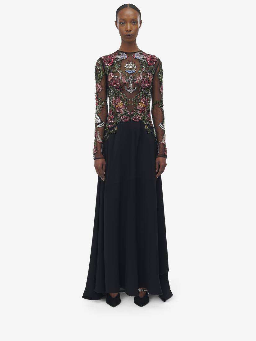 Tattoo Embroidery Evening Dress