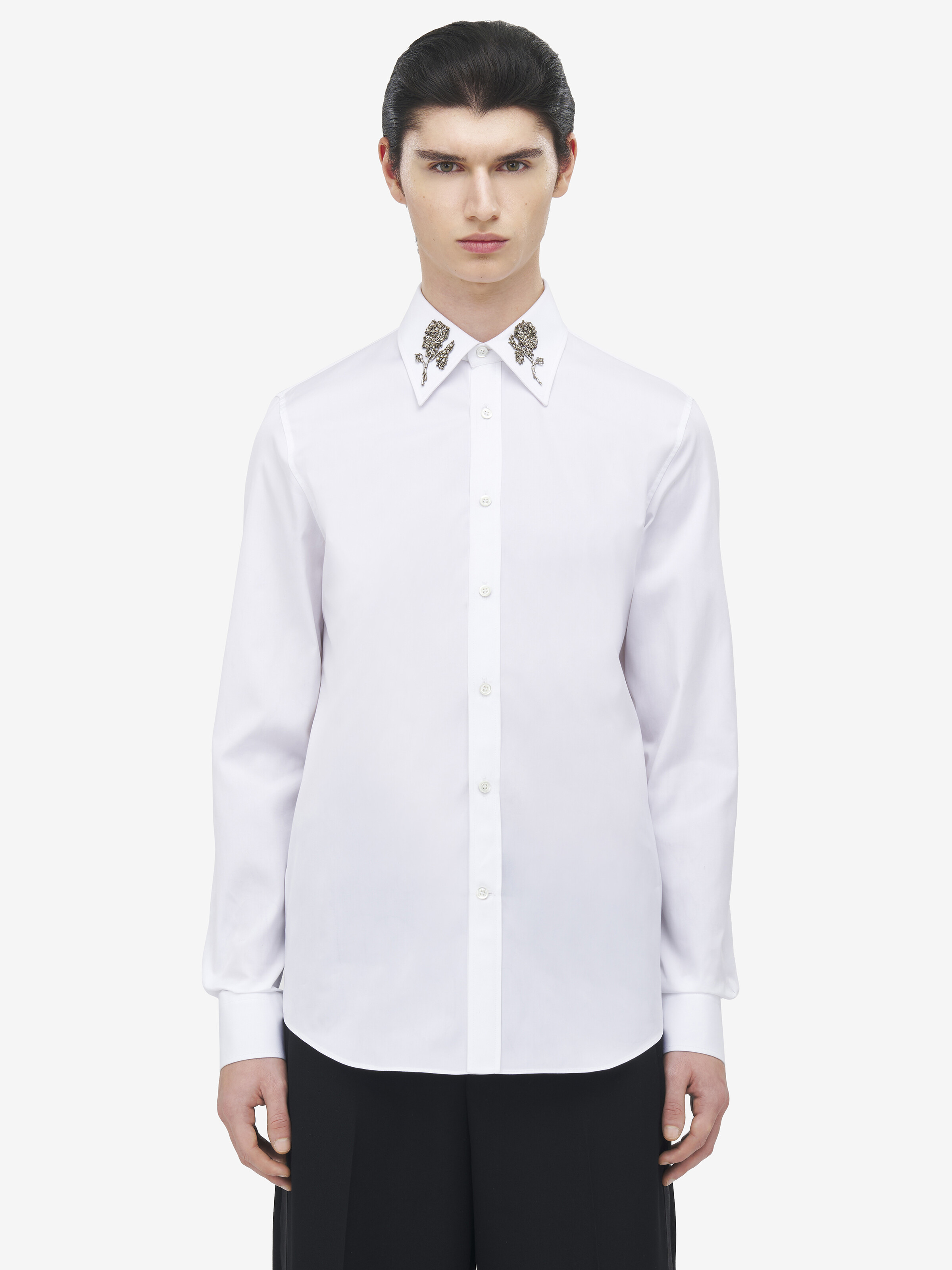 Chemise avec broderie Sailor Tattoo Rose pour Homme en Blanc Optique in 100% Coton | Alexander McQueen - image 6