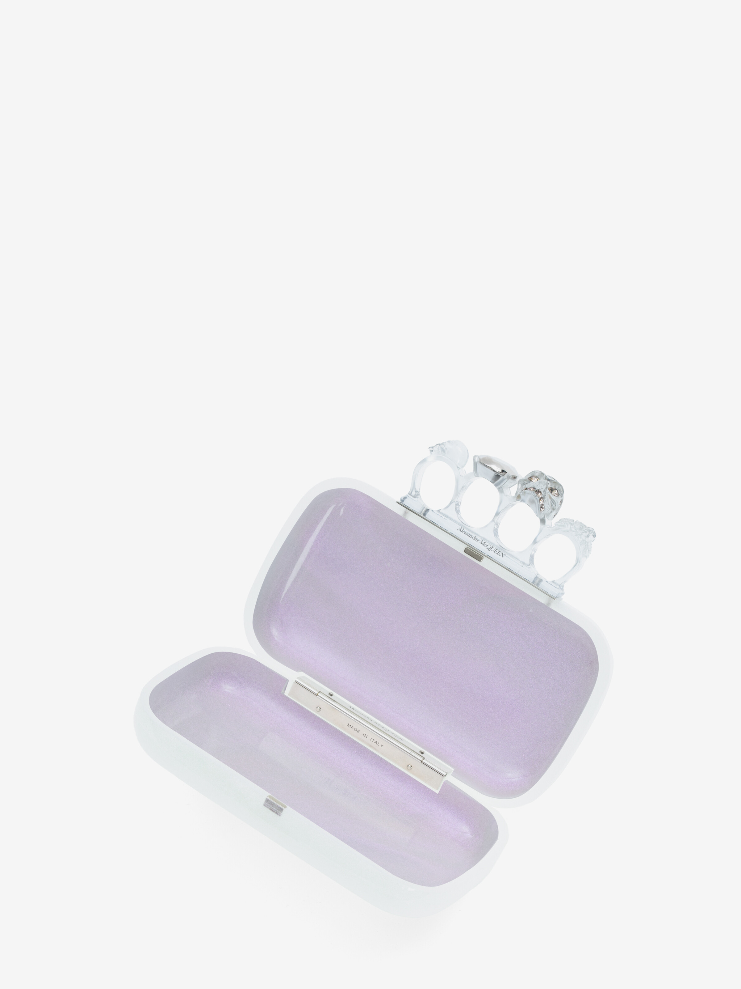 Clutch Knuckle da Donna in Bianco iridescente in 70% PMMA (Polimetilmetacrilato), 18% Resina fotopolimerica, 10% Ottone eco, 2% Swarovski | Alexander McQueen - image 4