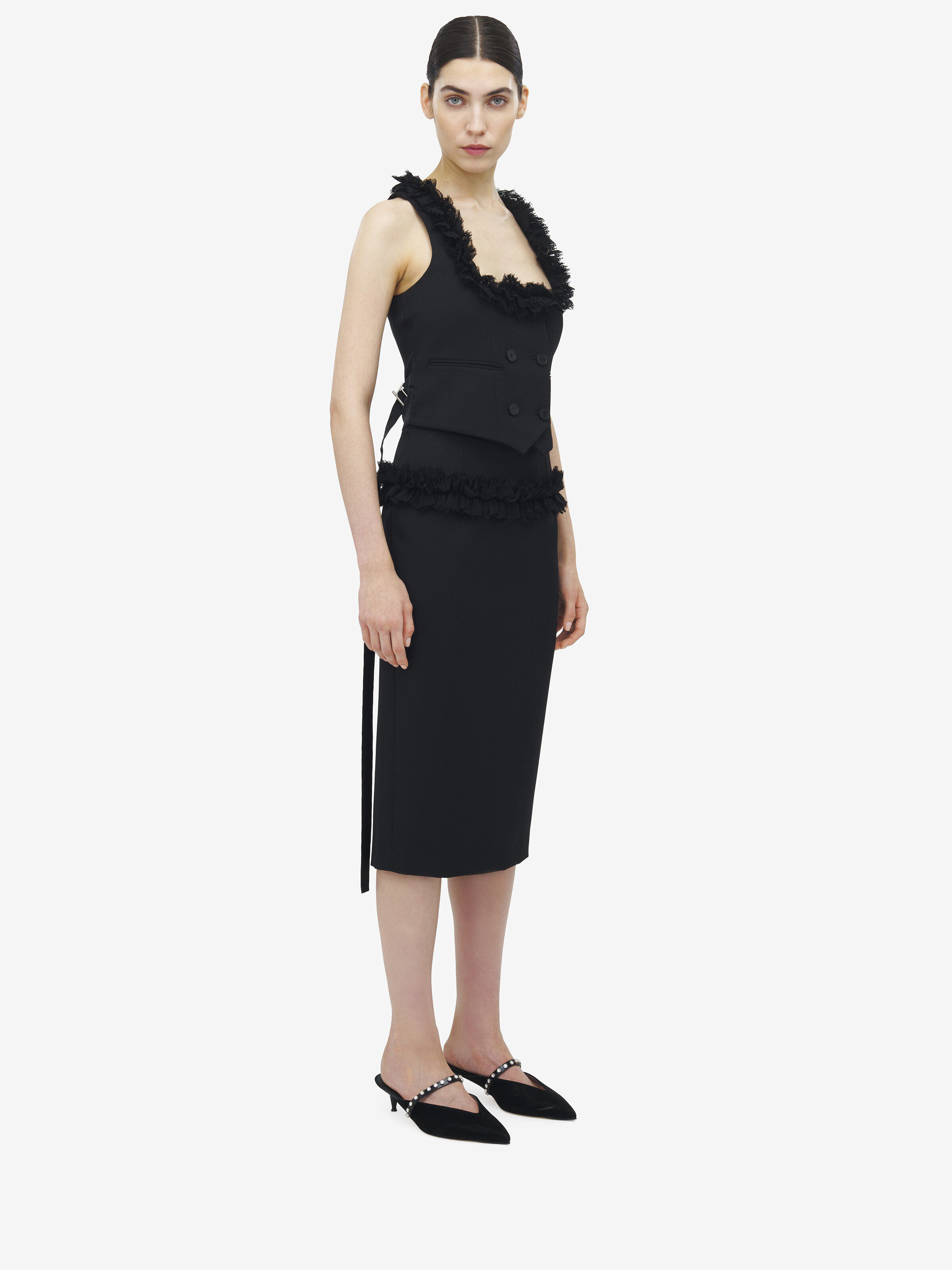 Slashed Buttoned Pencil Skirt
