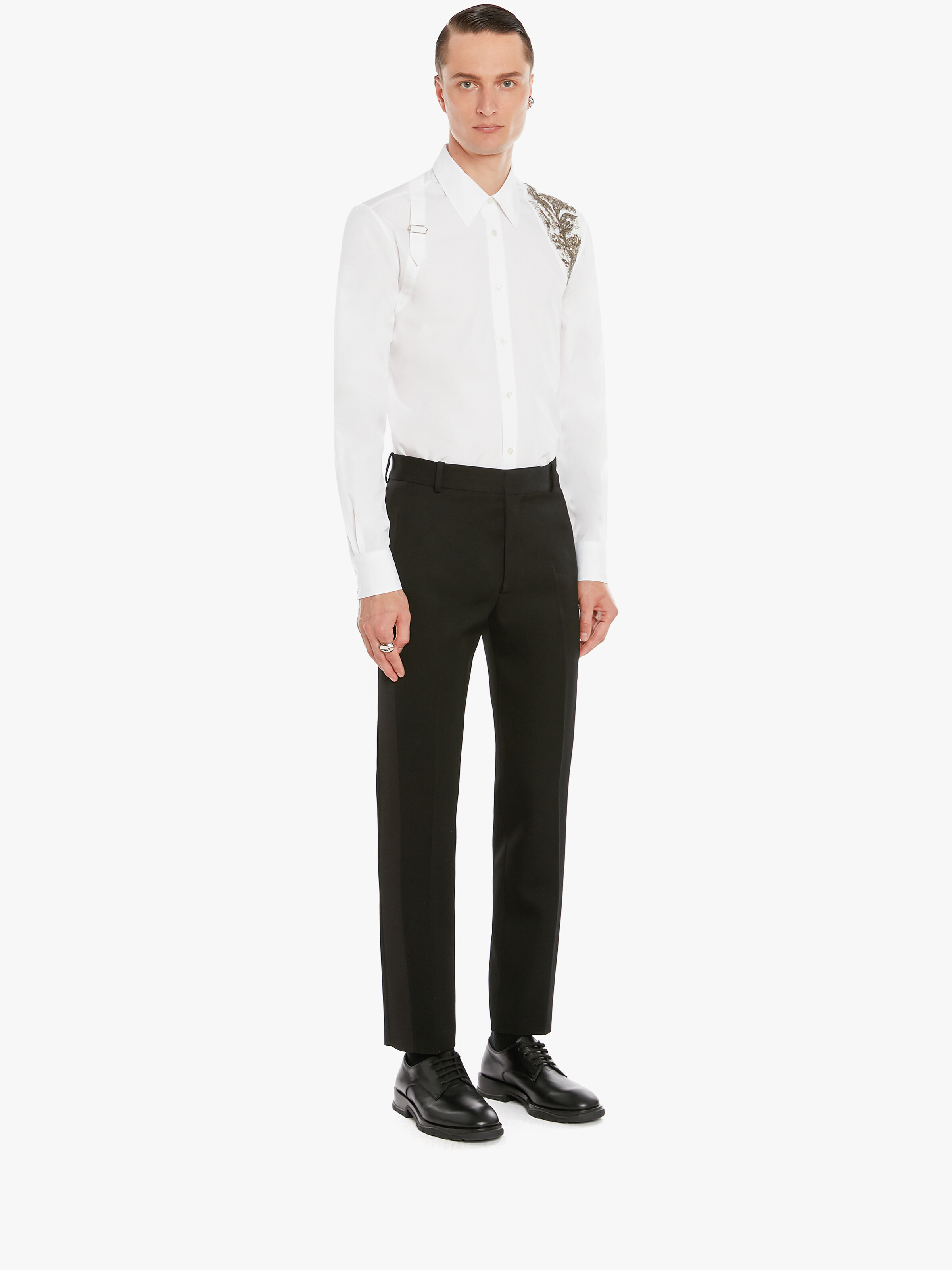 Men's Embellished Shirt in White in 100% Cotton | Alexander McQueen - image 3