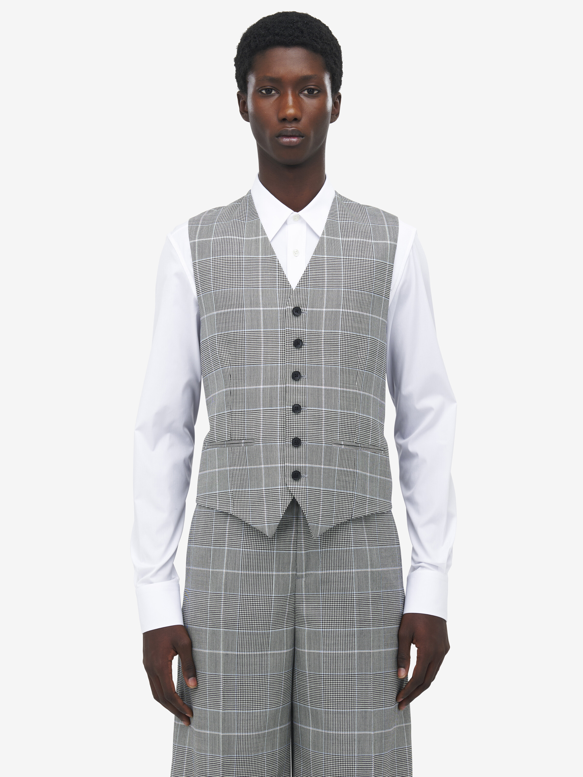 Men's Prince of Wales Waistcoat in Ivory/Black/Blue in 100% Wool | Alexander McQueen - image 1