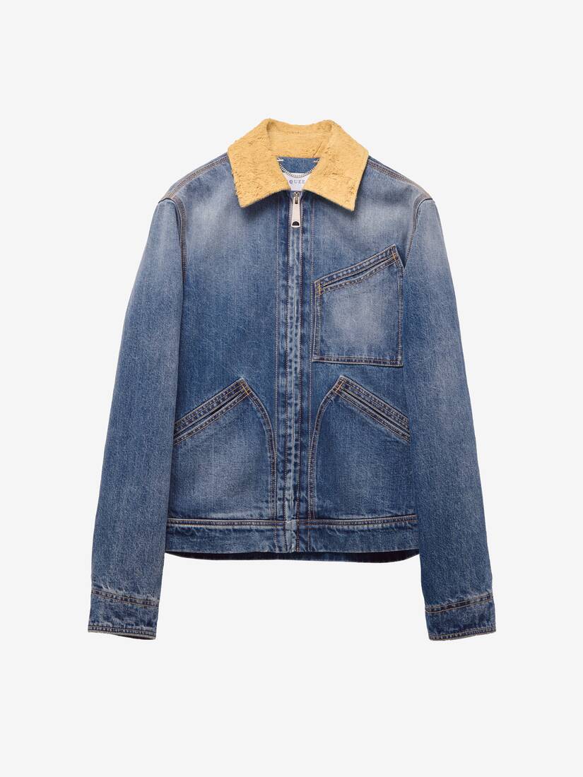 Veste en Denim À Col en Veau Velours