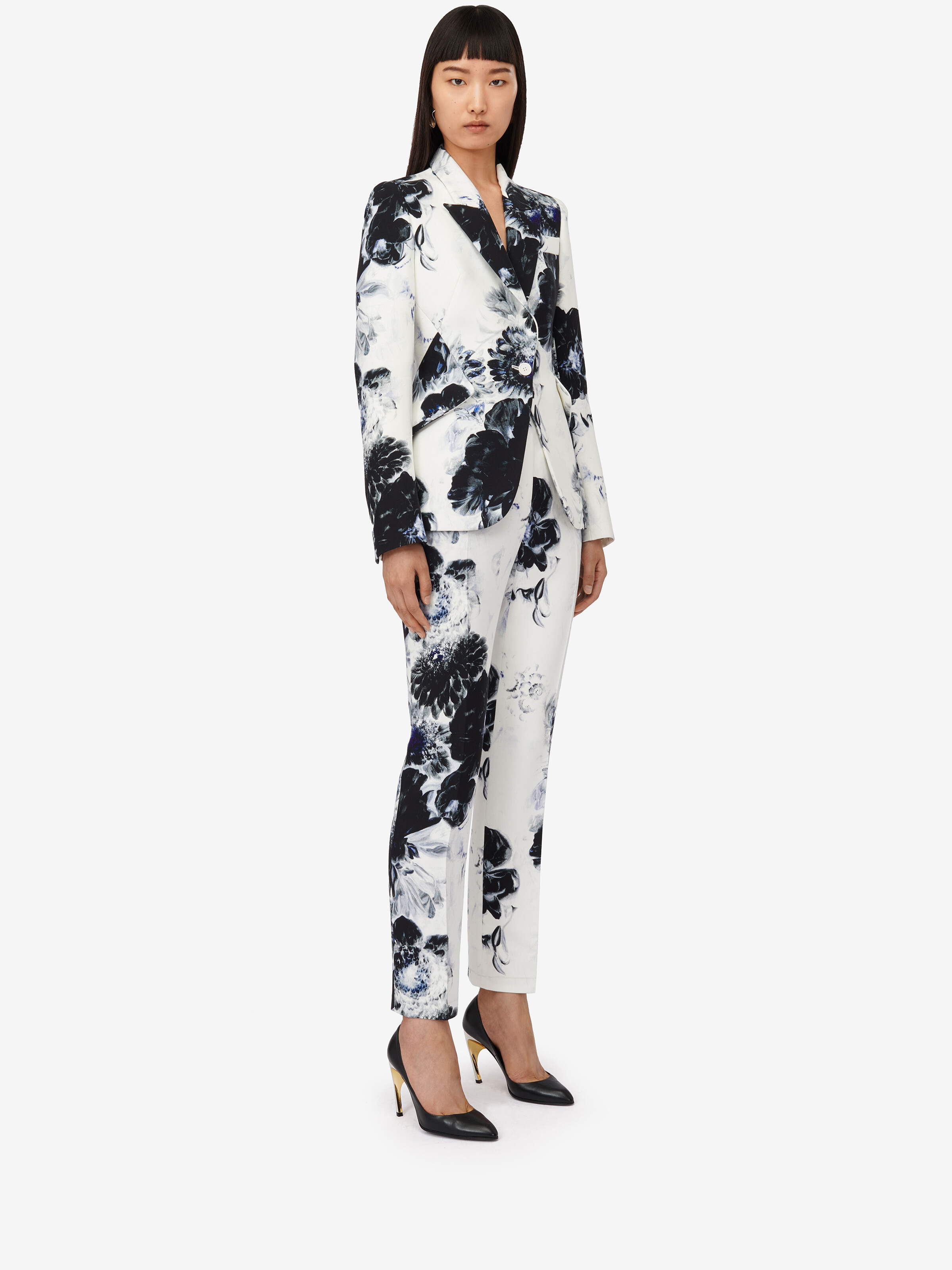 Pantalon cigarette taille haute pour Femme en Blanc/Noir/Bleu Électrique in 100% Viscose | Alexander McQueen - image 3