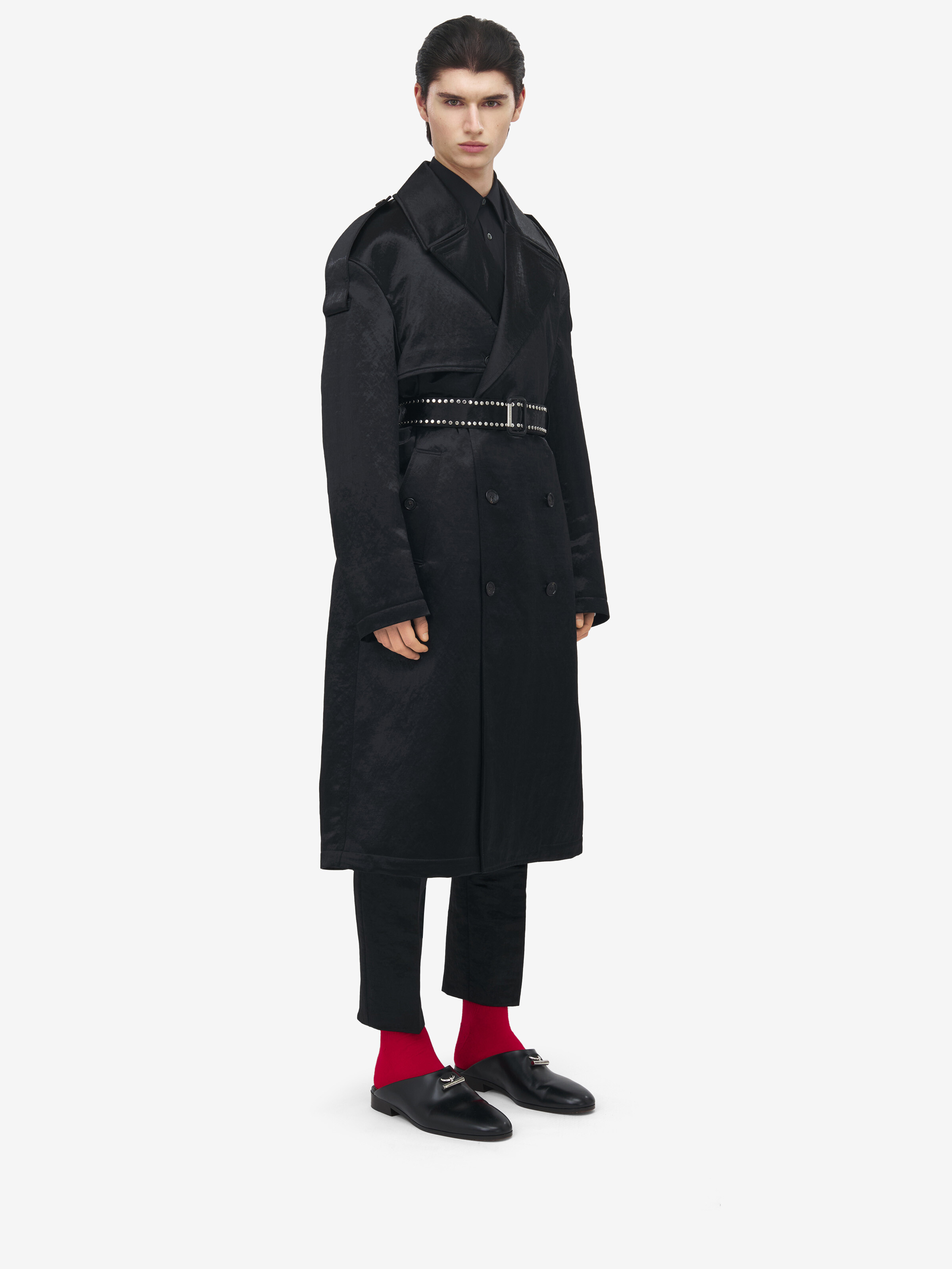 Hammered Satin Trench Coat