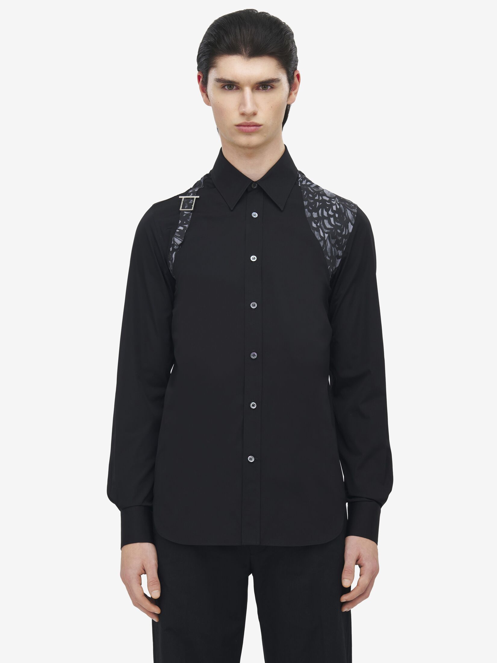Alexander Mcqueen Feather Print Harness Shirt In Black