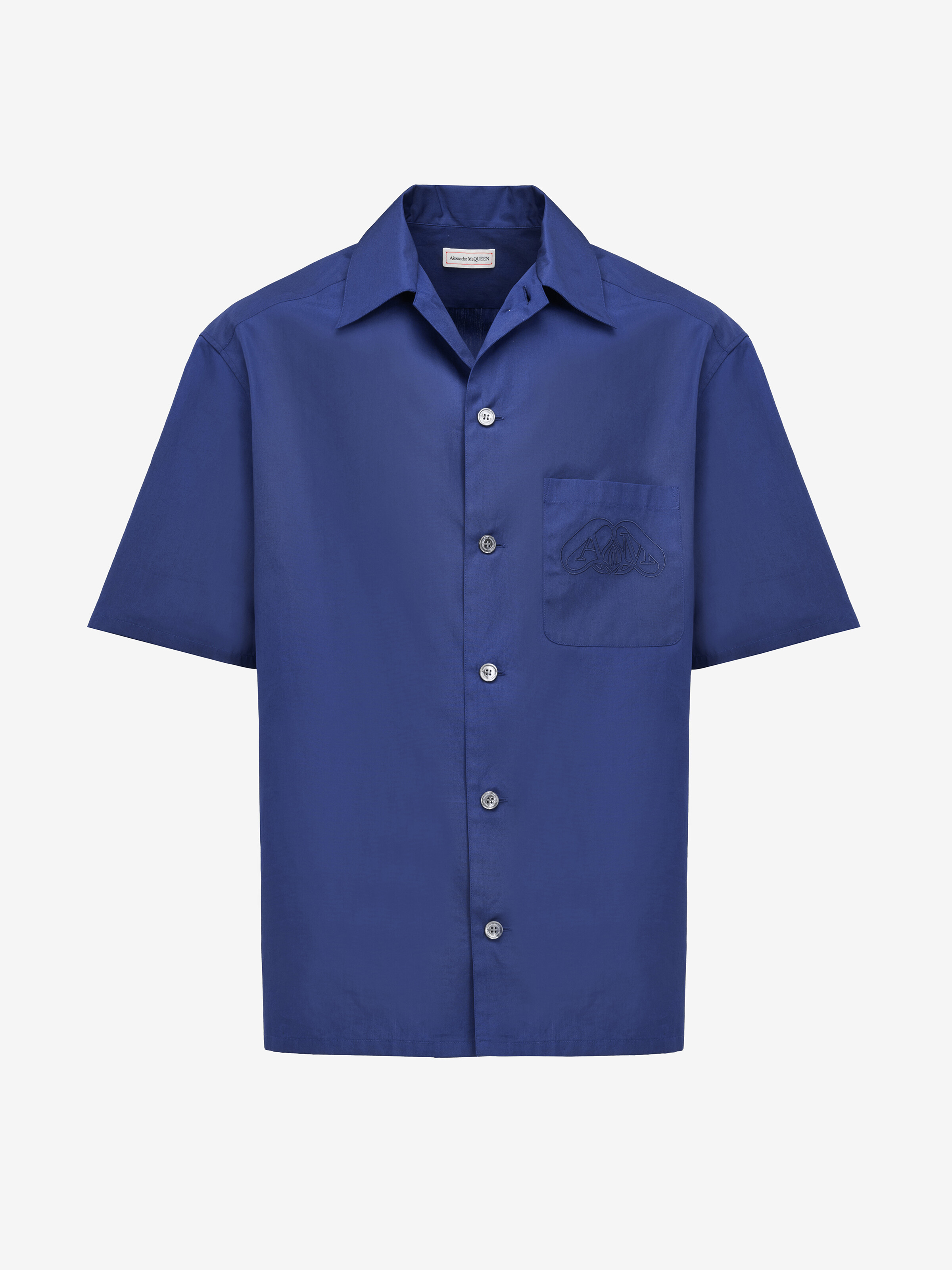 Seal Logo Bowling Shirt in Indigo | Alexander McQueen US