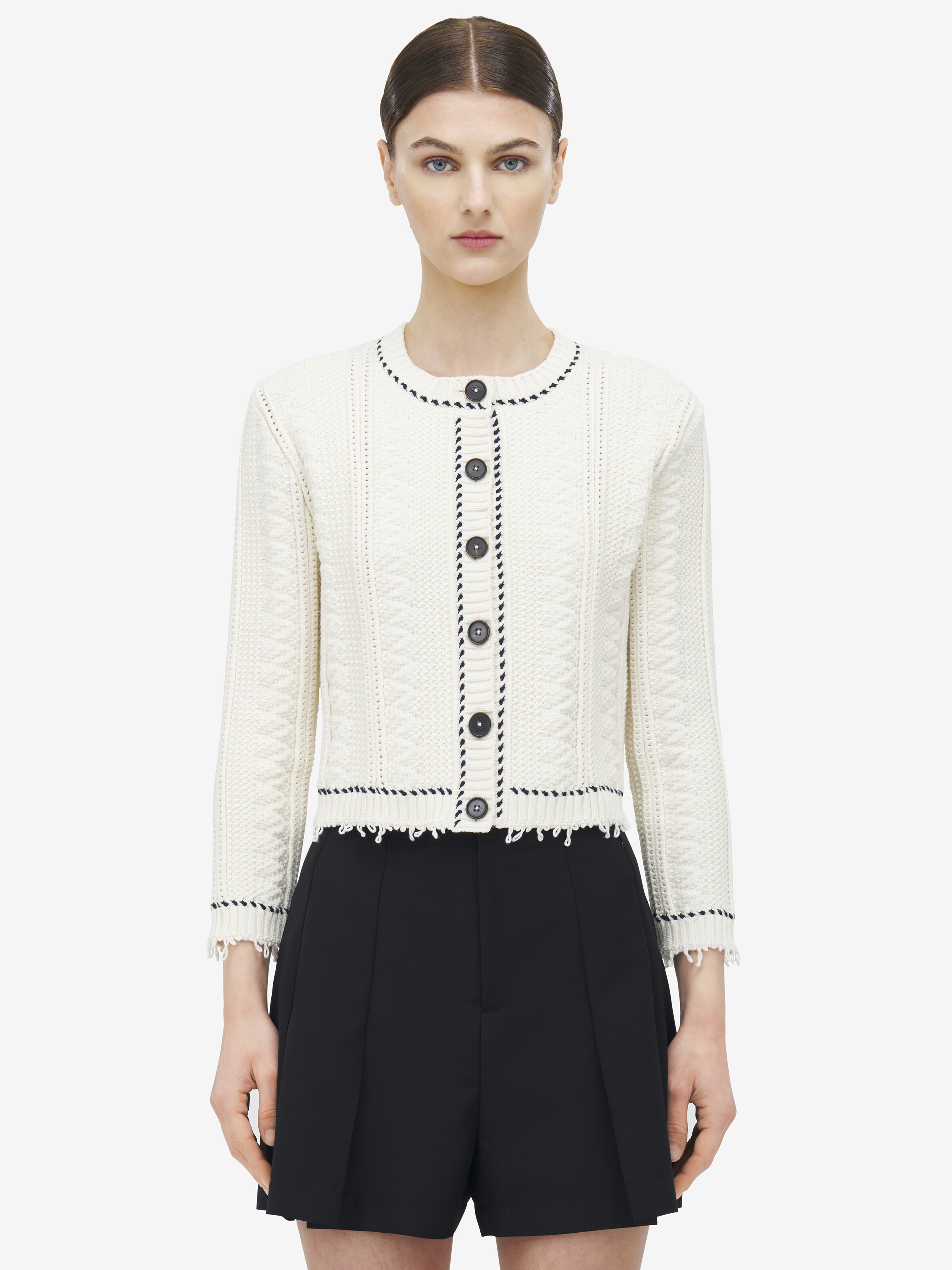 Women's Textured Cardigan in Ivory in 67% Cotton, 32% Polyamide, 1% Elastane | Alexander McQueen - image 5