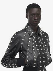 Studded Leather Bomber Jacket