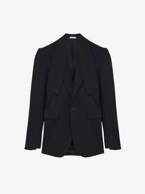Men's Reverse Lapel Single-breasted Jacket in Black | McQueen US