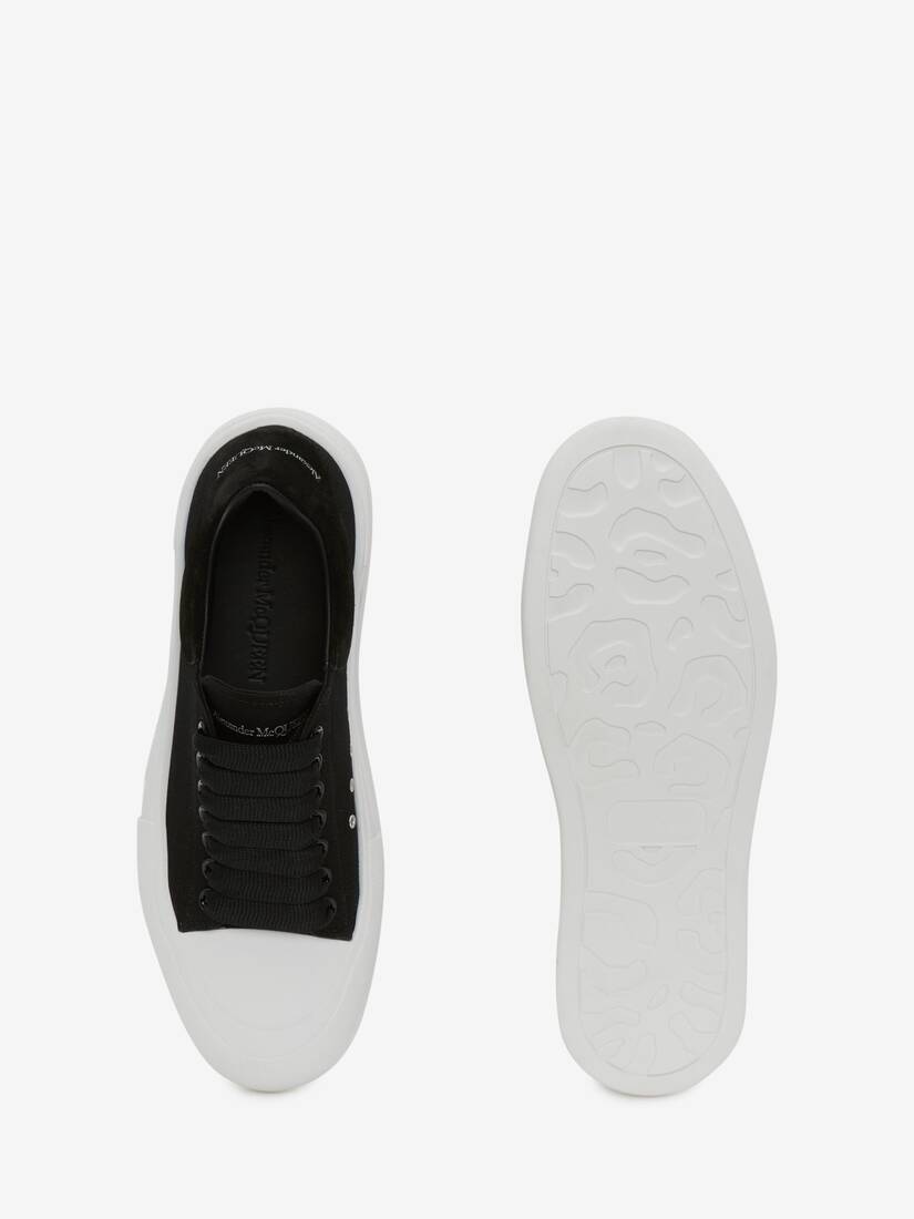 men's deck lace up plimsoll in black white