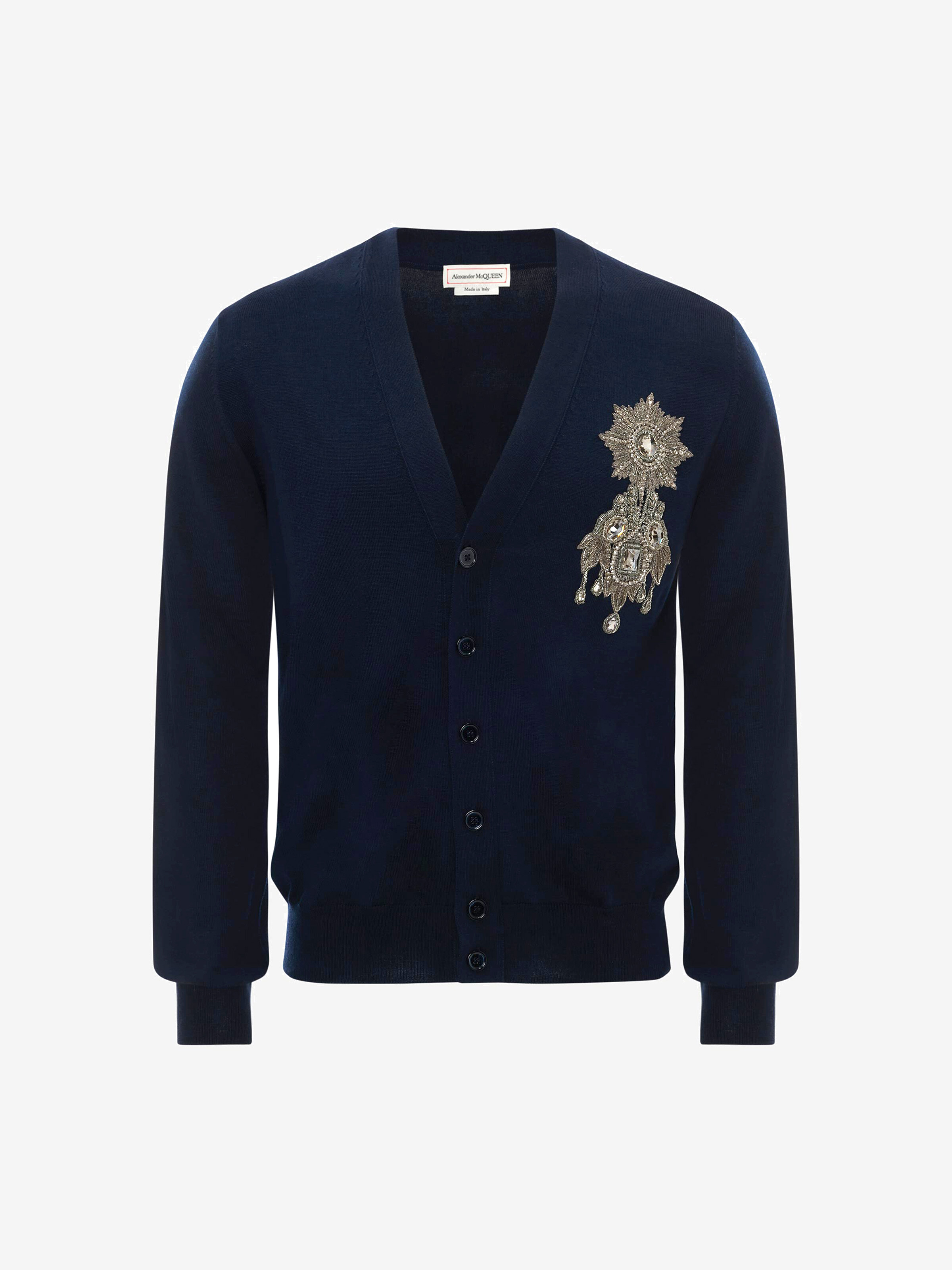 Alexander Mcqueen Military Badge Embroidered Cardigan In Navy