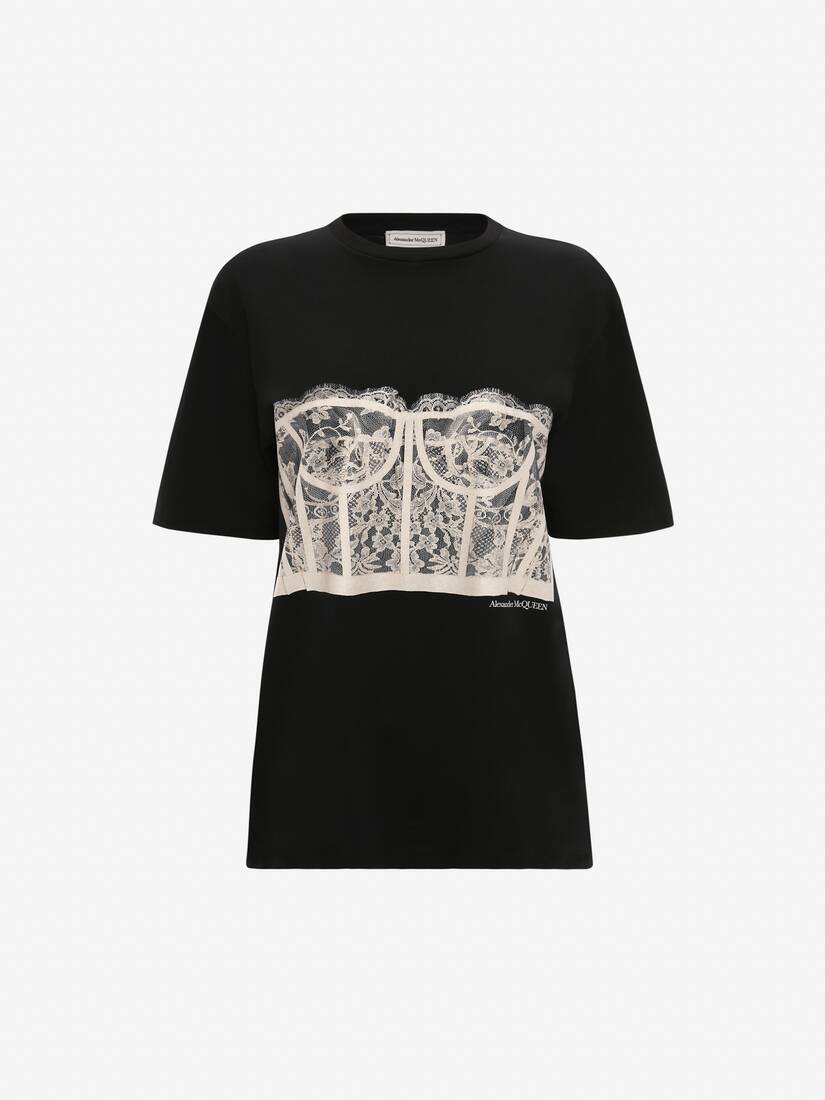 Lace Corset T-Shirt in Black