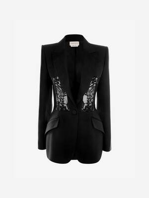 Veste en mélange léger de laine et soie avec dentelle