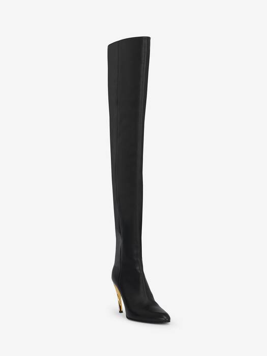 Armadillo Thigh-high Boot in Black/Silver/Gold | Alexander McQueen US