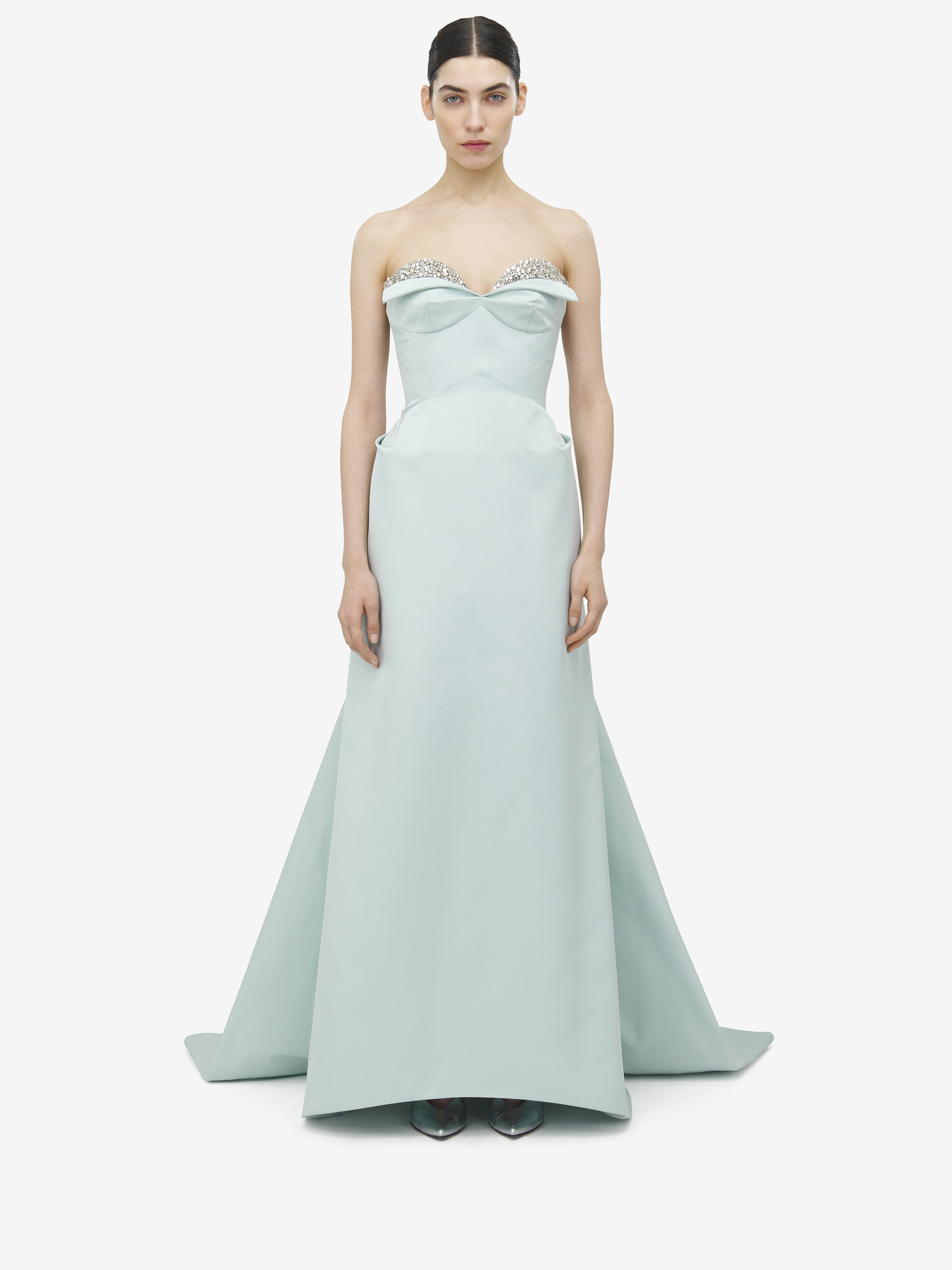 Women's Crystal Embroidery Strapless Evening Dress in Glass in 61% Polyester, 39% Silk | Alexander McQueen - image 1