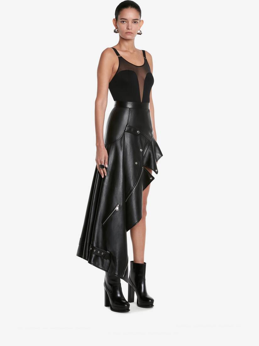 Asymmetric Drape Biker Leather Skirt