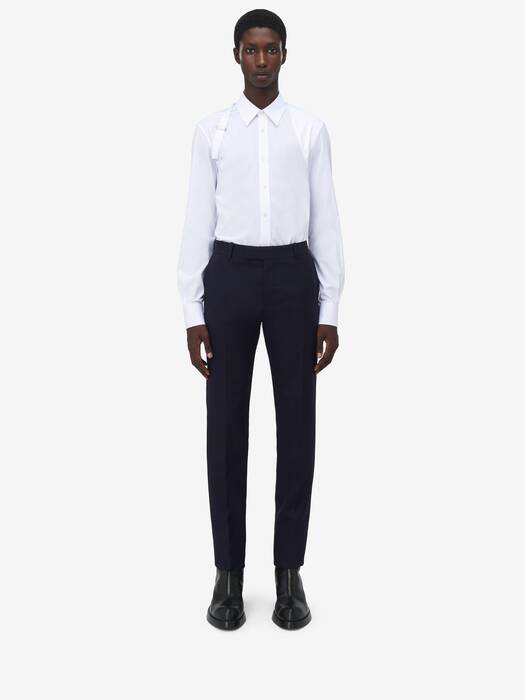 パンツ Alexander Mcqueen Wide Navy Blue Wool Trousers Alexander Mcqueen Navy Blue Wool Wide-Leg Pant (alexander