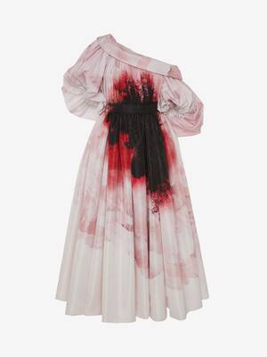 Robe à épaule tombante à imprimé anémones