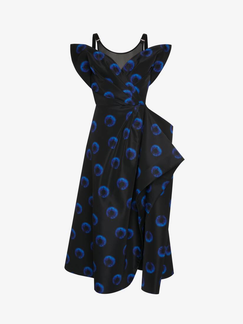 Asymmetrisch Drapiertes Kleid Mit Iris-Motiv